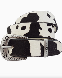 Cow Hair Belt With Floral Buckle