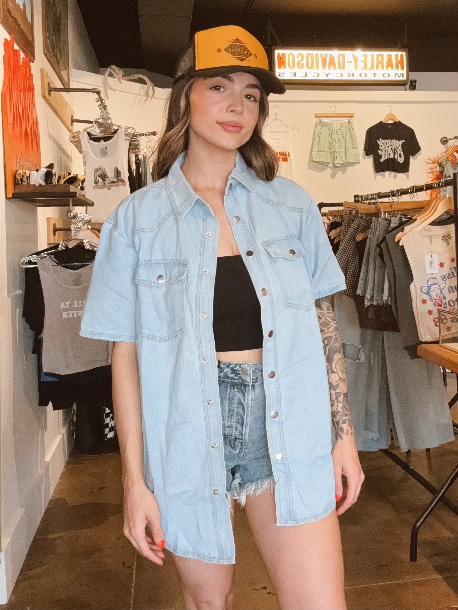 Short Sleeve Denim Shacket