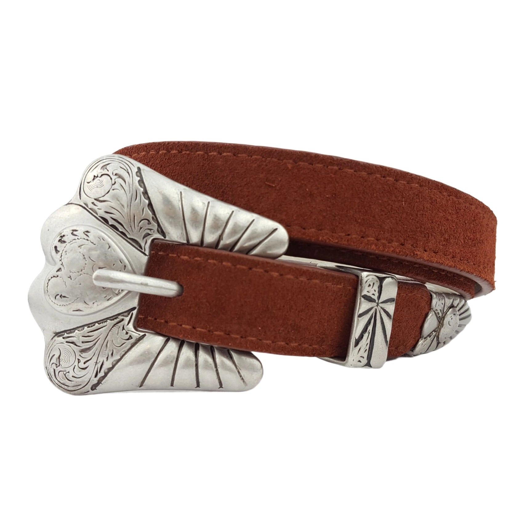 Suede Western Heart Buckle Skinny Belt