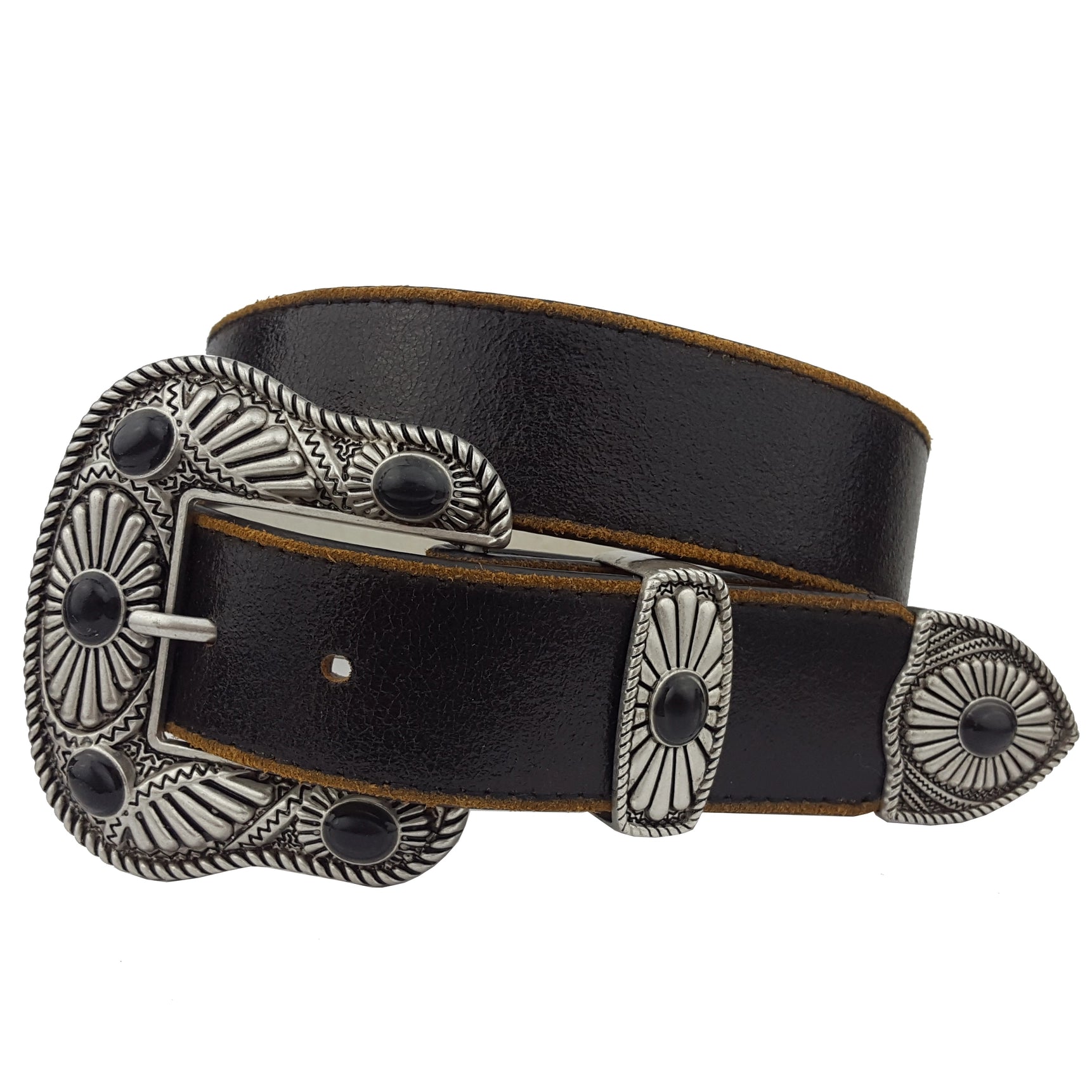 Vintage Style Leather Stone Buckle Belt