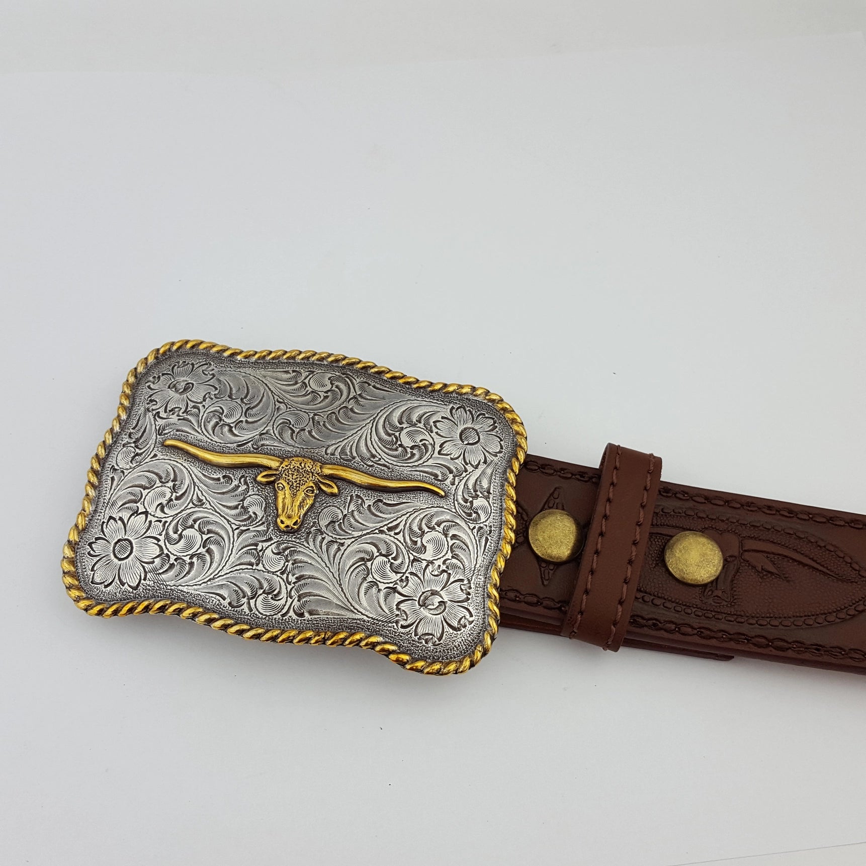 Western Long Horn Tooled Belt