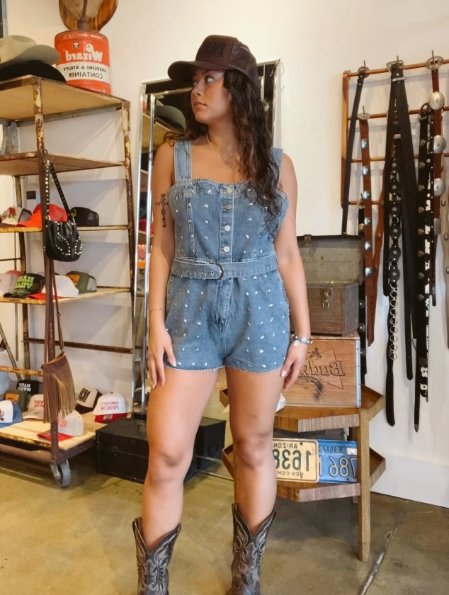 Star Studded Denim Romper