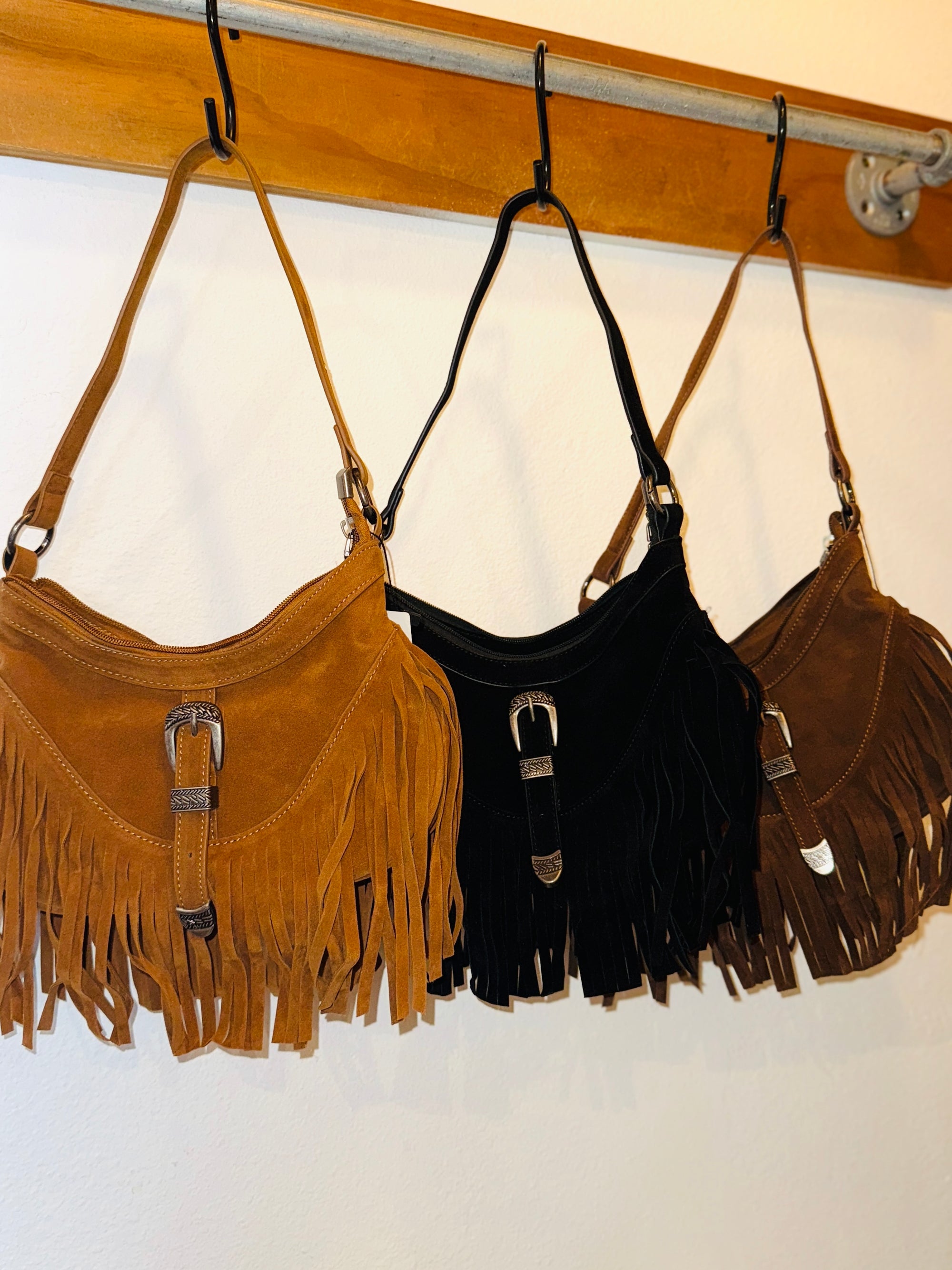 Fringe Suede Buckle Shoulder Bag