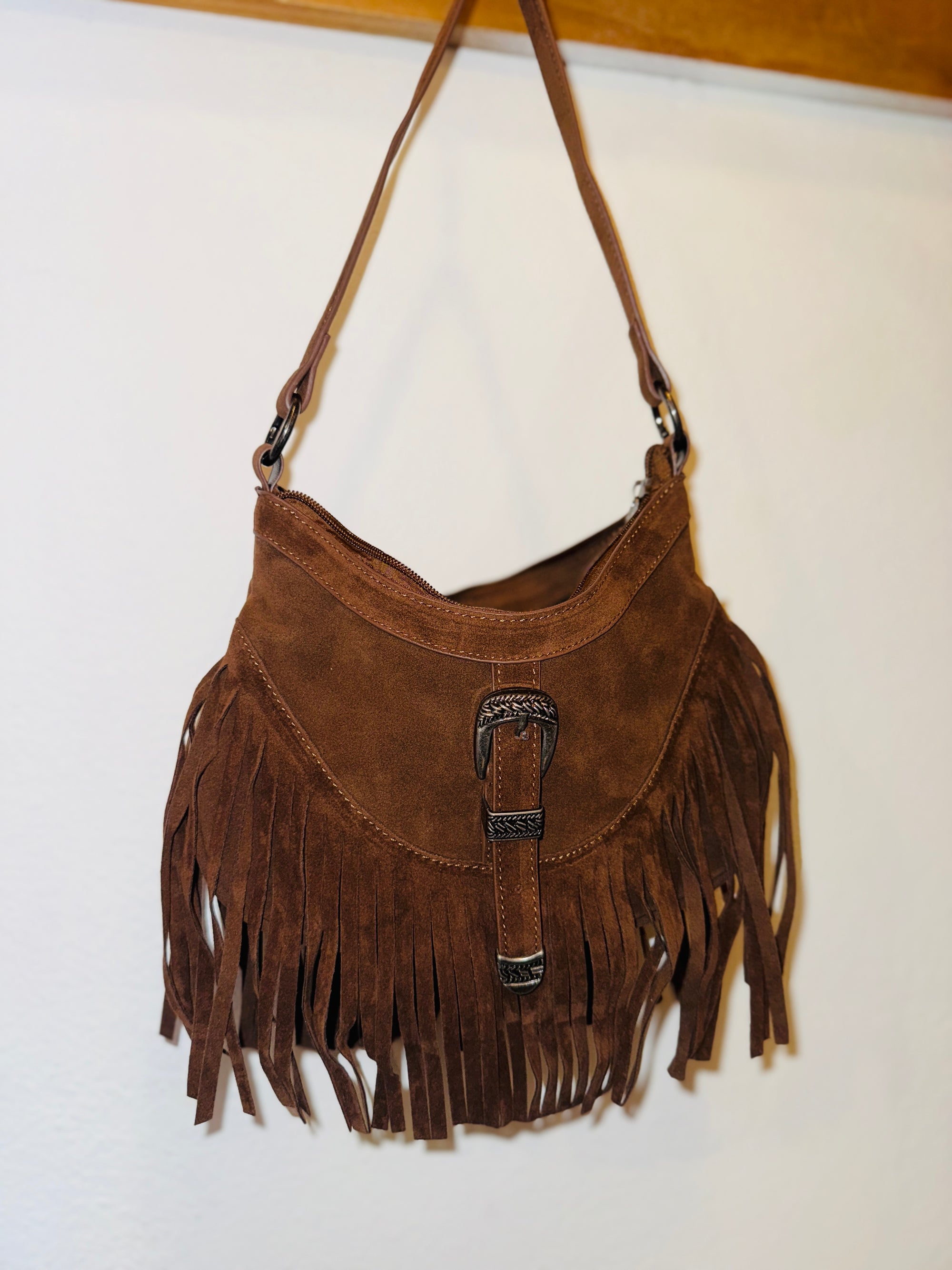 Fringe Suede Buckle Shoulder Bag