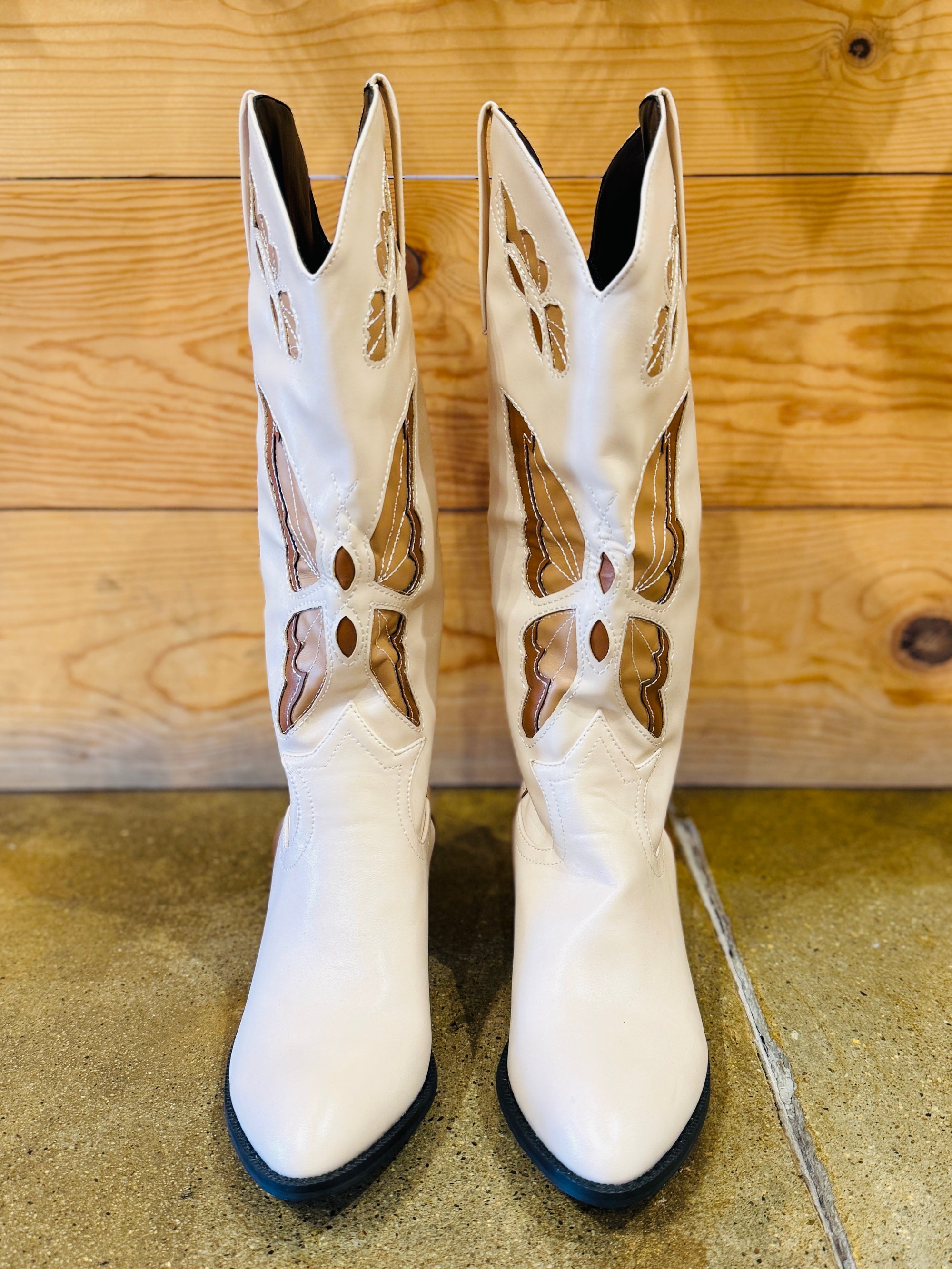 Butterfly Cowboy Boot - Cream