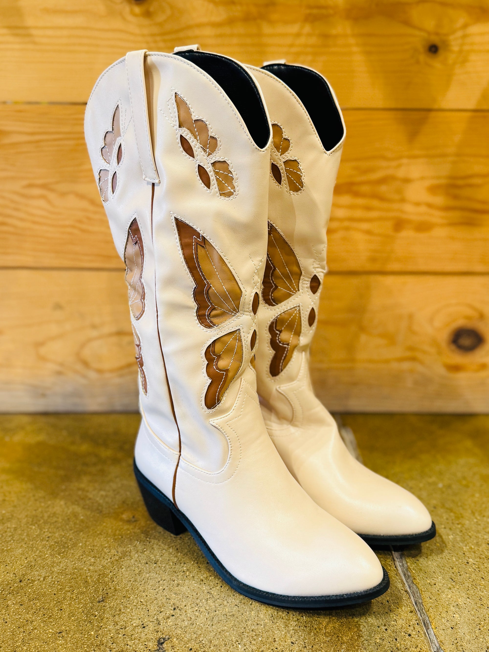 Butterfly Cowboy Boot - Cream