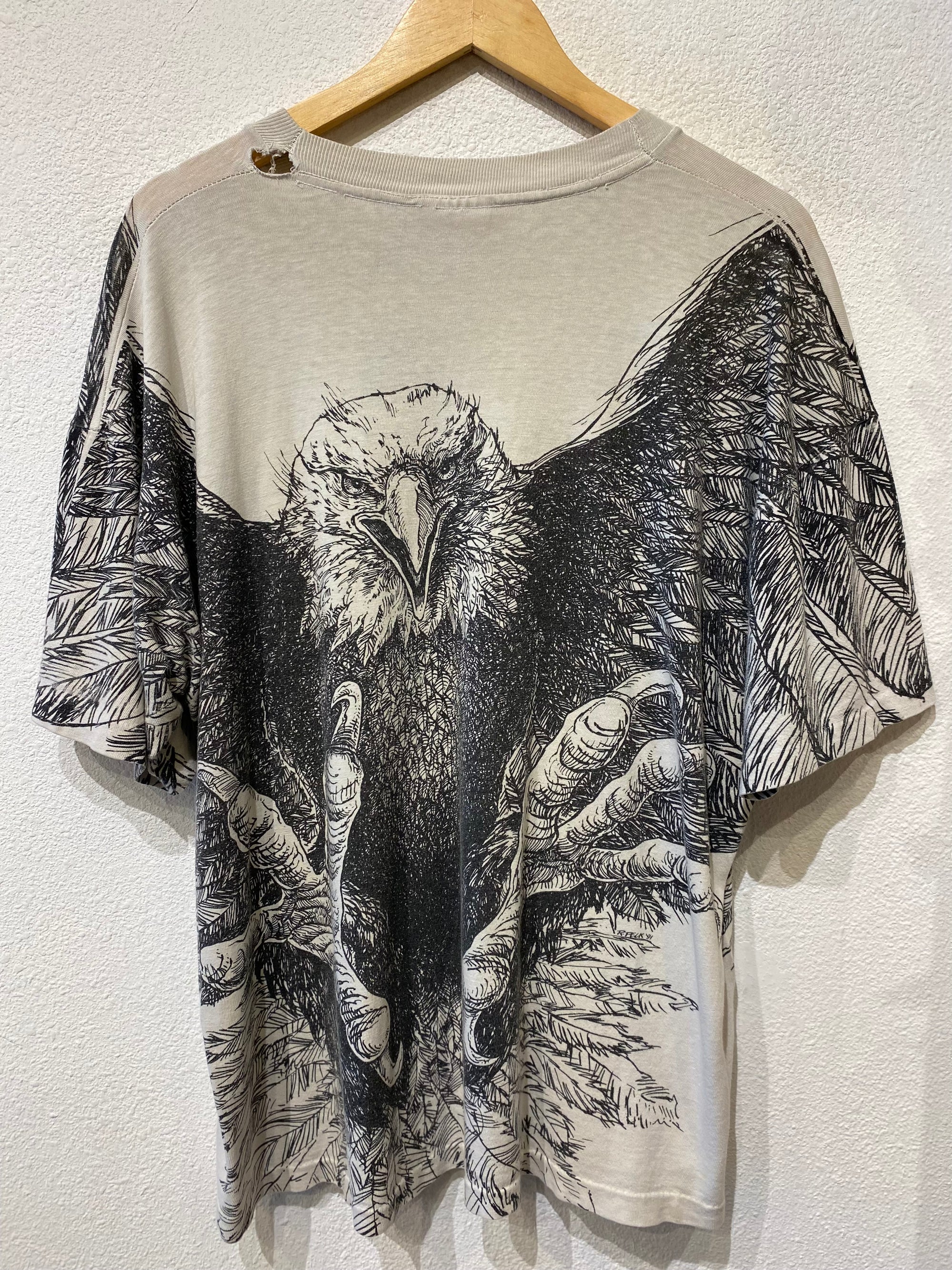 Eagle Sketch All Over Vintage Tee - Burnout