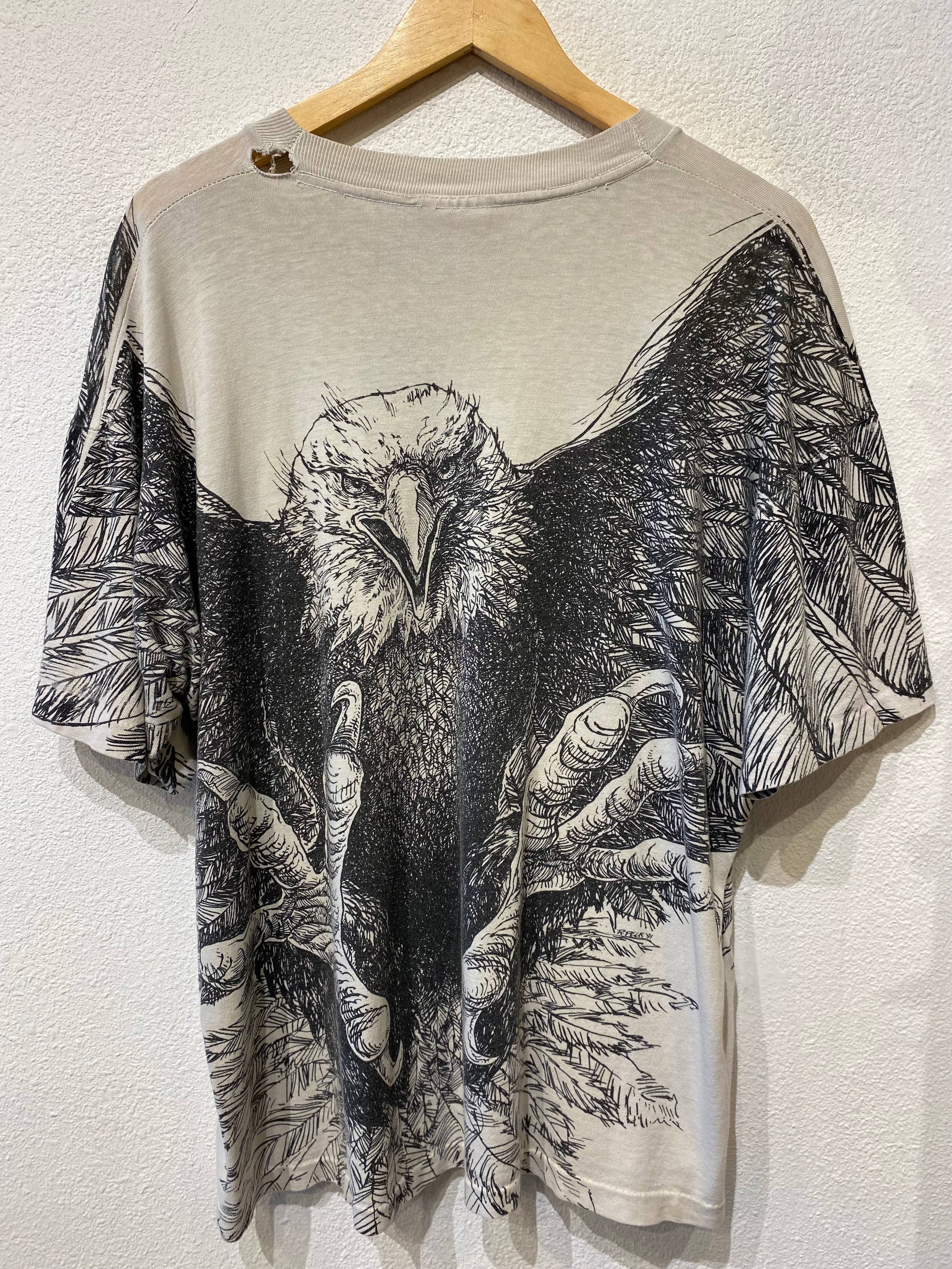 Eagle Sketch All Over Vintage Tee - Burnout