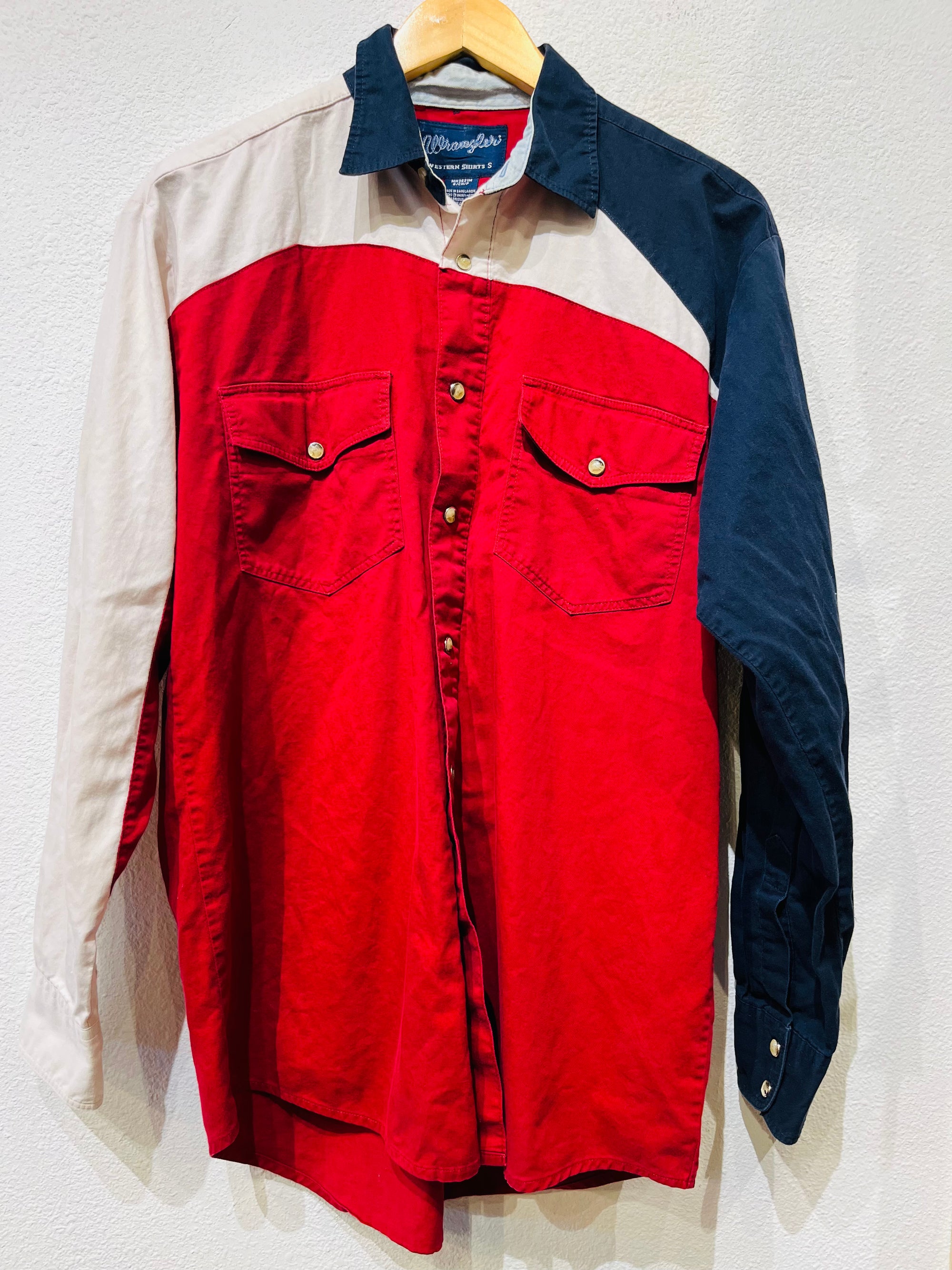 Red White Blue Wrangler Vintage Snap Long Sleeve