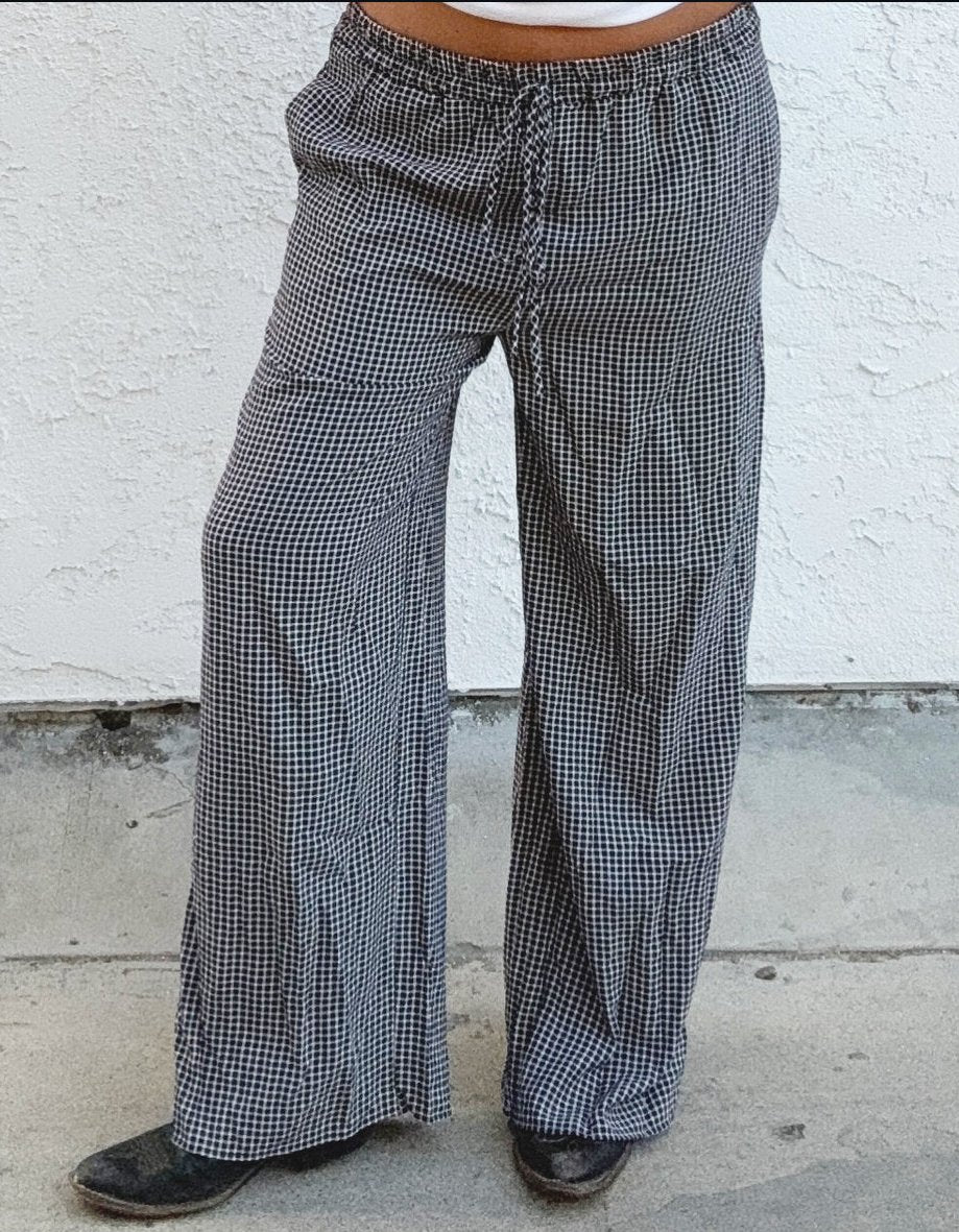 Checker Print Boxer Pants - Black