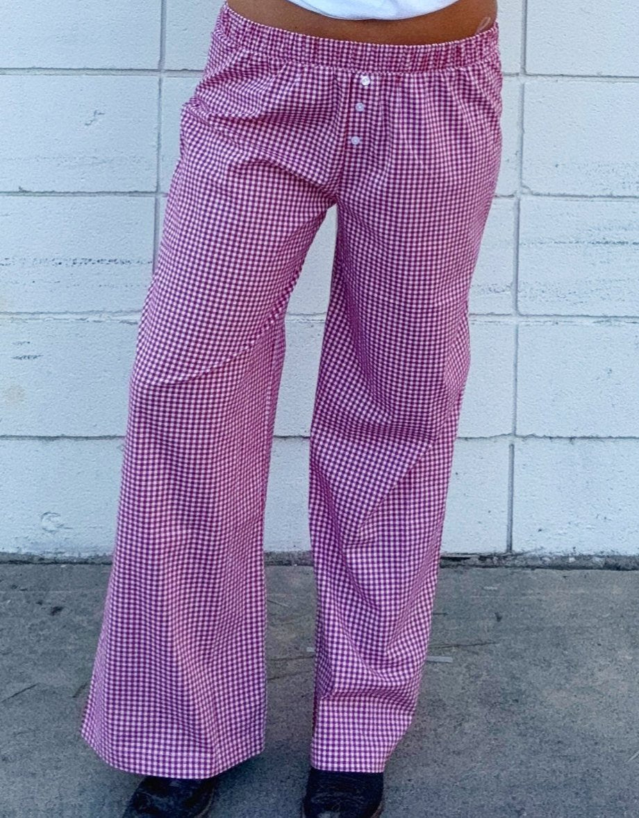 Gingham Wide Leg Pant - Red