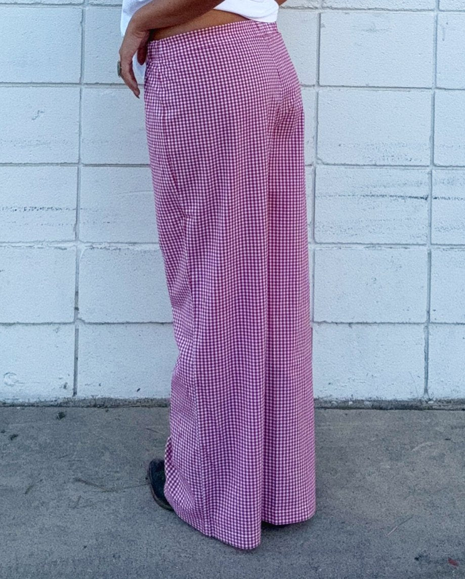 Gingham Wide Leg Pant - Red