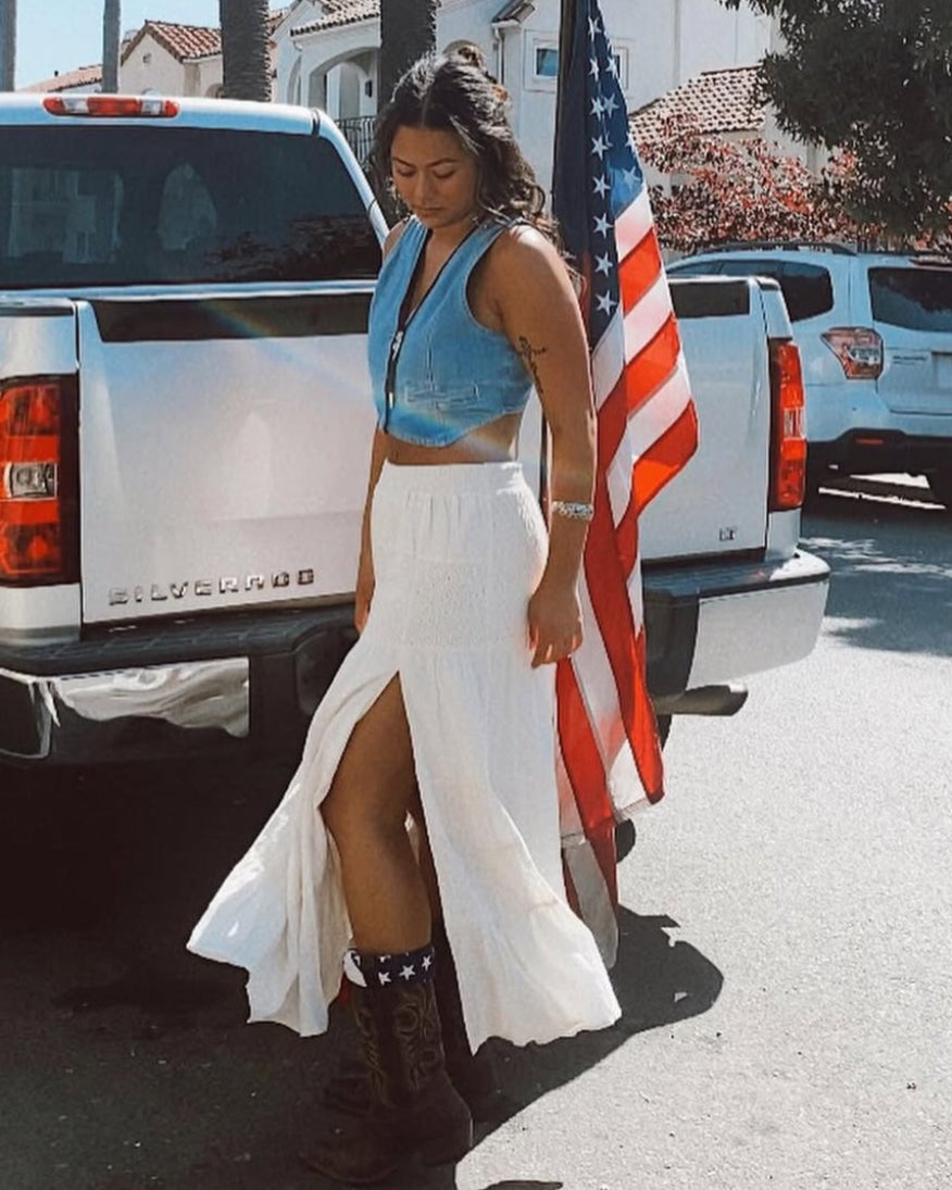 Tiered Slit Maxi Skirt - White