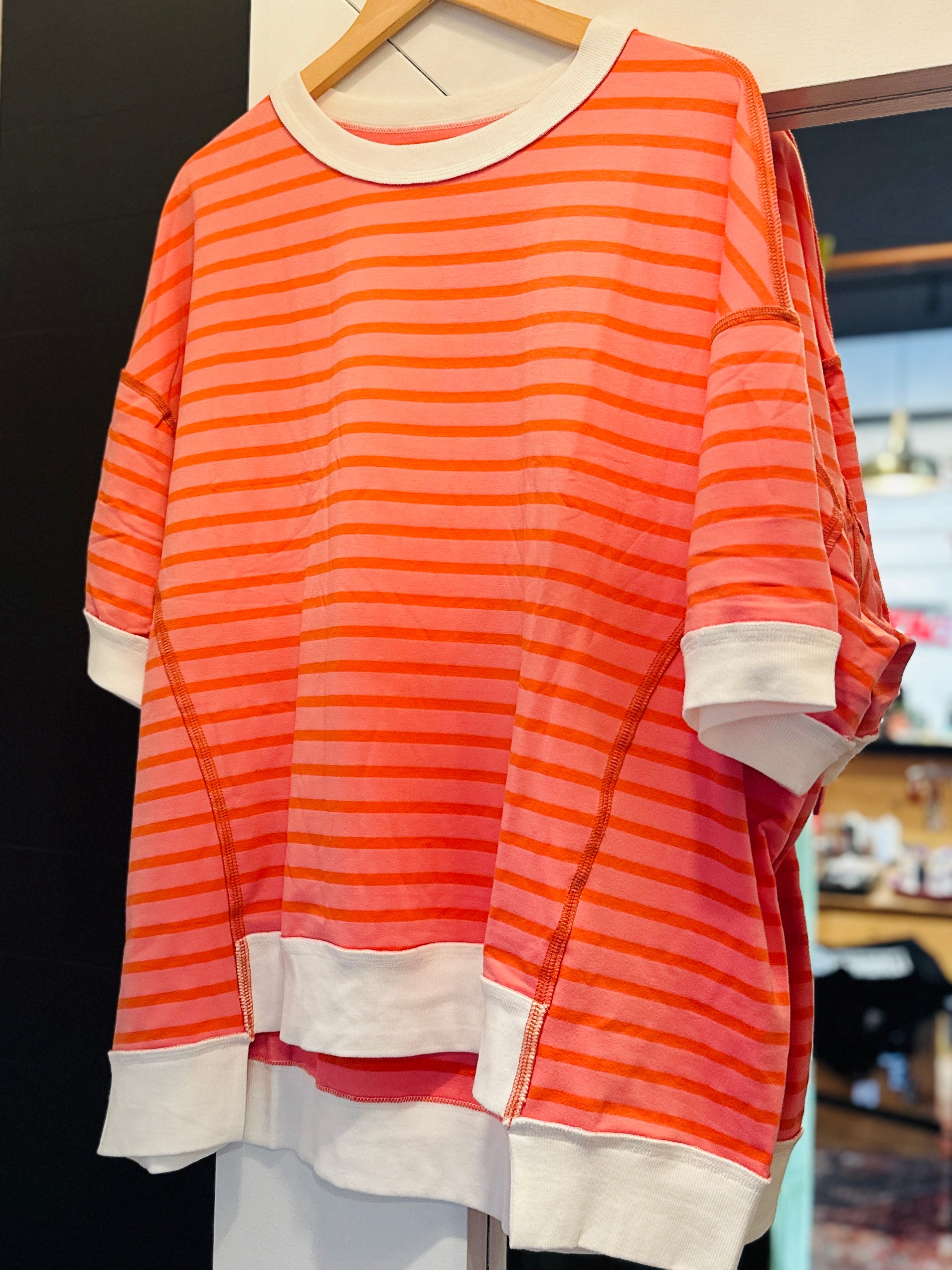 Stripe Contrast Hem Tunic Top