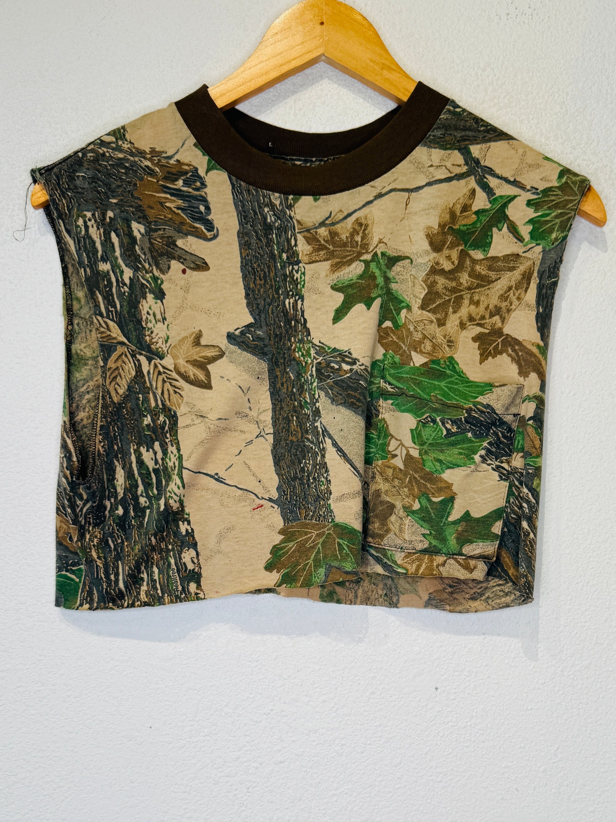 Ringer Pocket Tan Camo Vintage Crop Tank