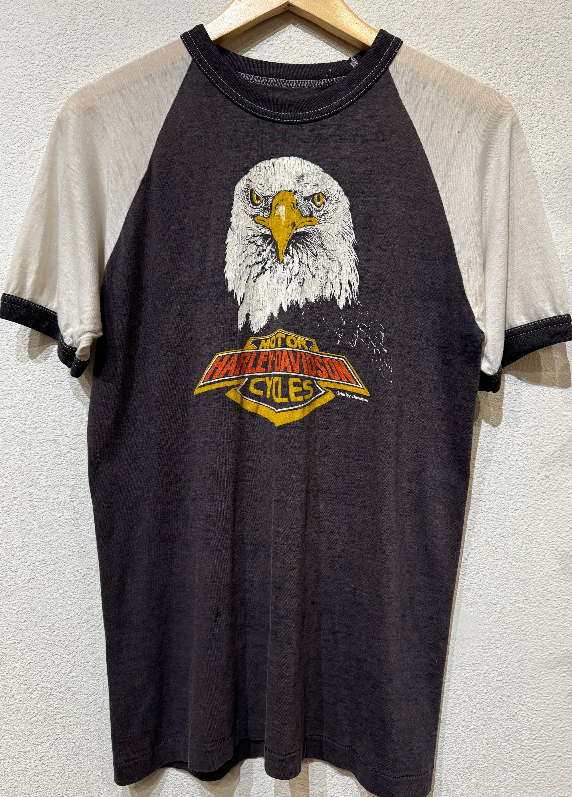 RARE Eagle Face Ringer Harley Vintage Tee