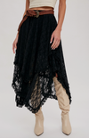 Lace Tier Midi Skirt - Black