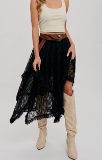 Lace Tier Midi Skirt - Black