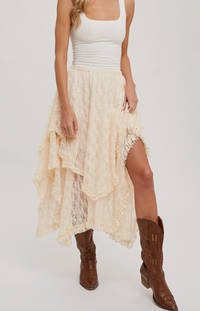 Lace Tier Midi Skirt - Cream