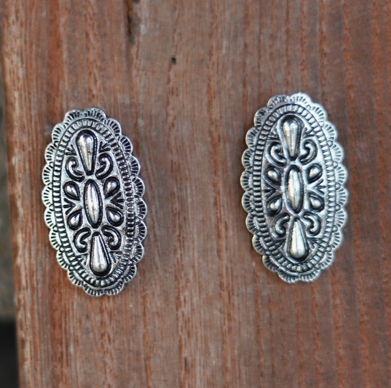 Textured Silver Oval Post Earrings