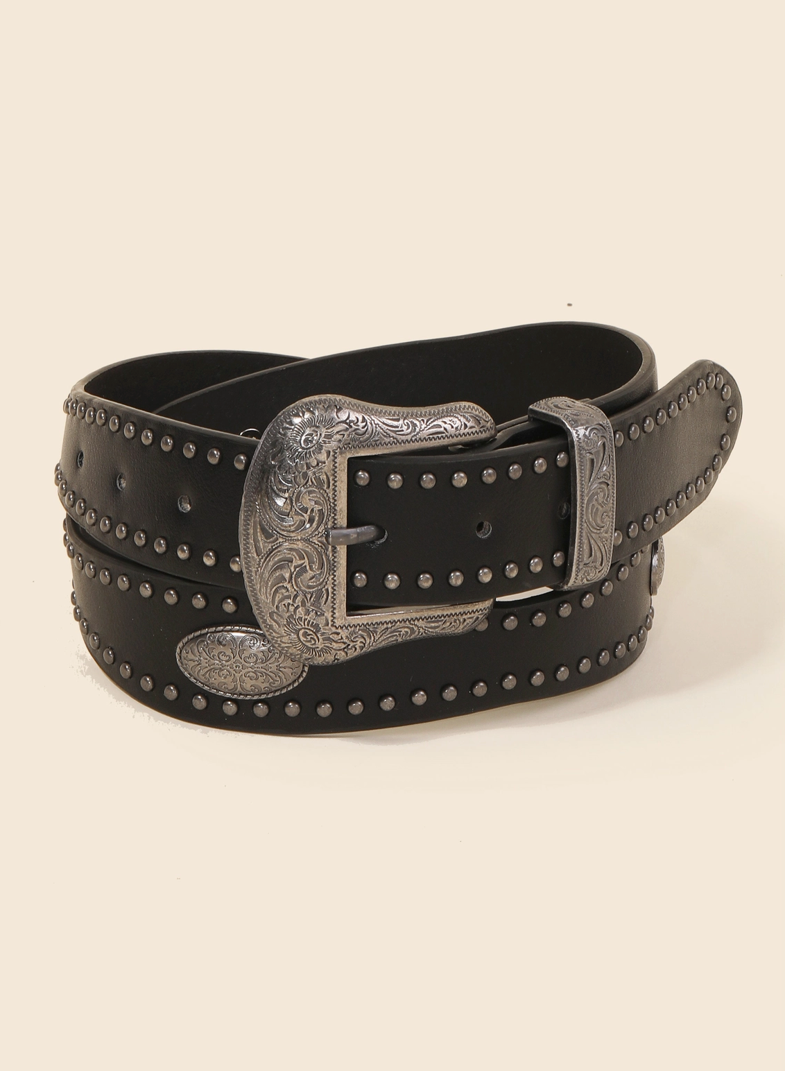 Studded Etched Buckle Belt