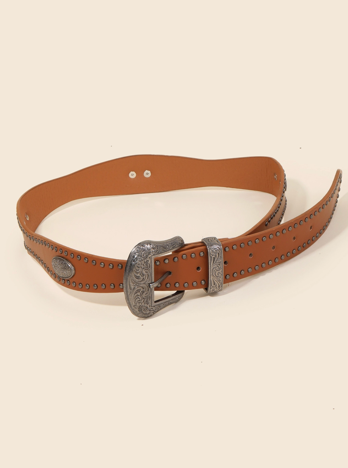 Studded Etched Buckle Belt