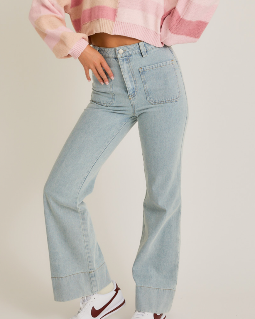 Patch Pocket Wide Leg Jeans