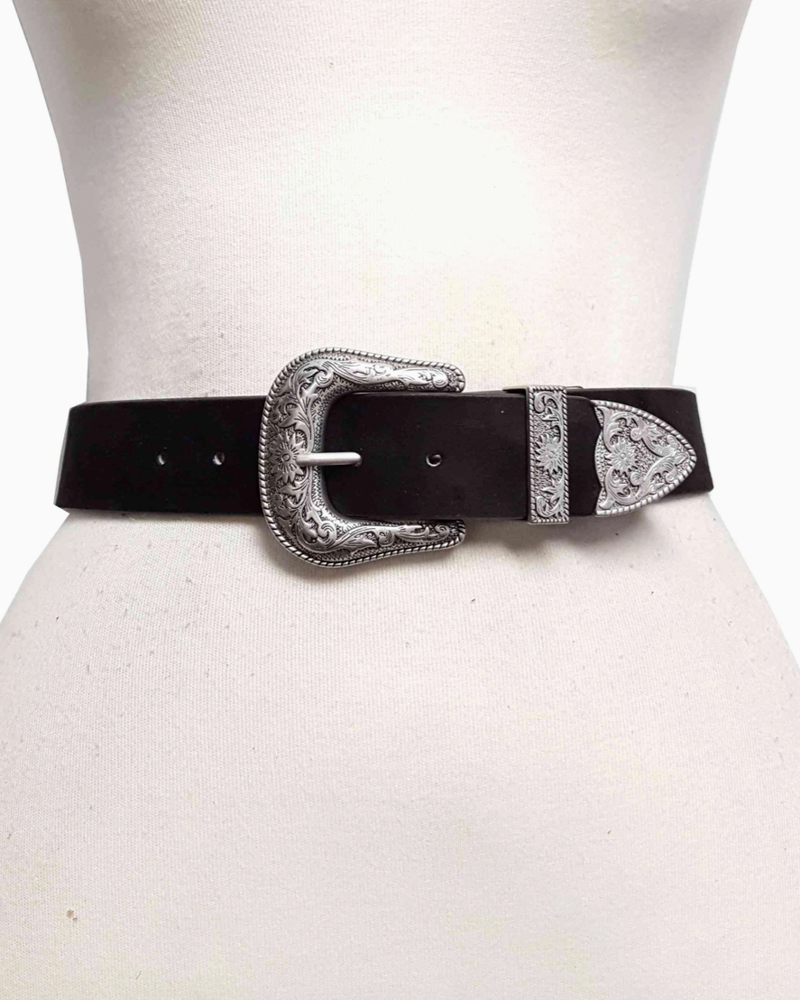 Western Buckle Suede Belt