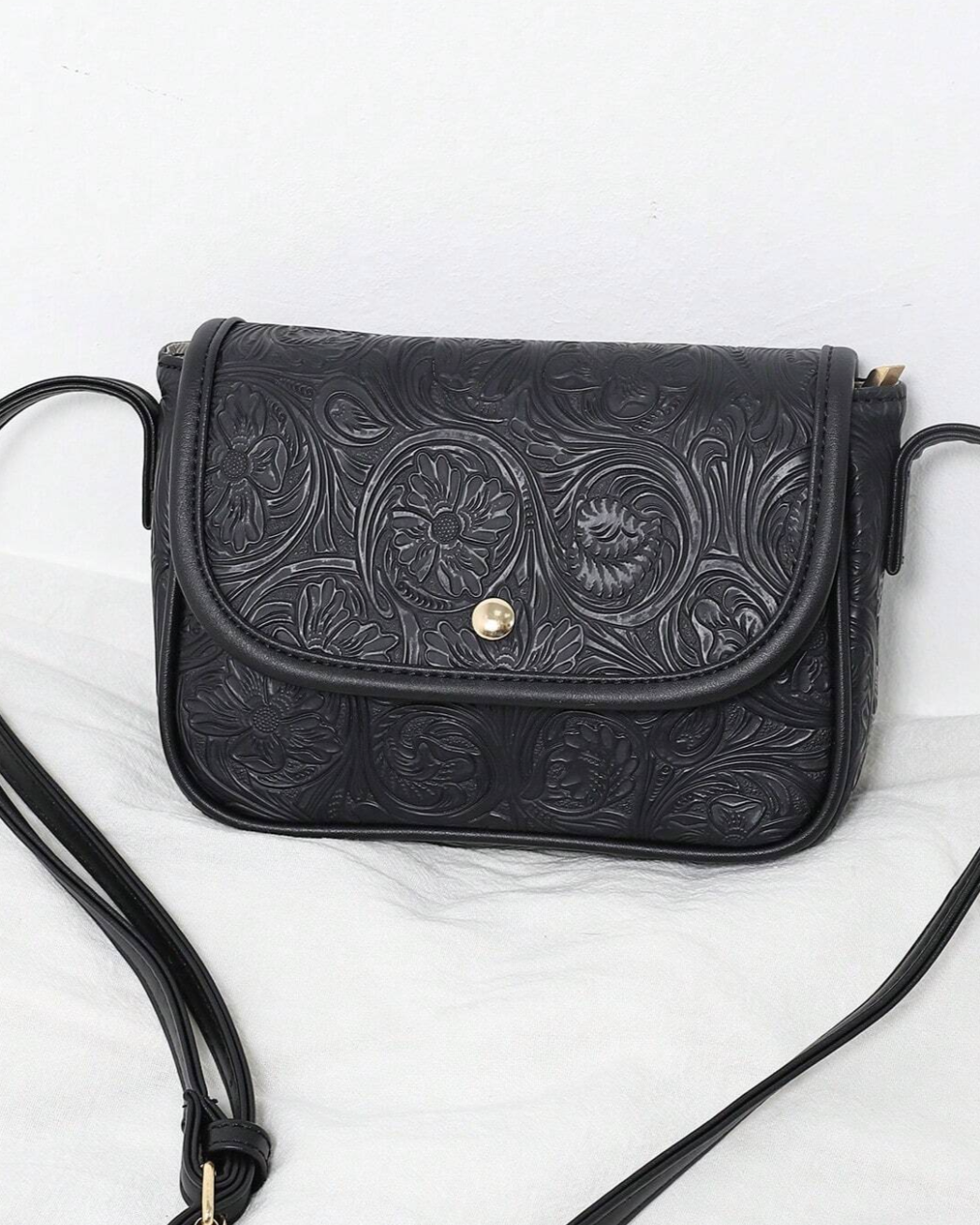 Tooled Leather Crossbody Bag