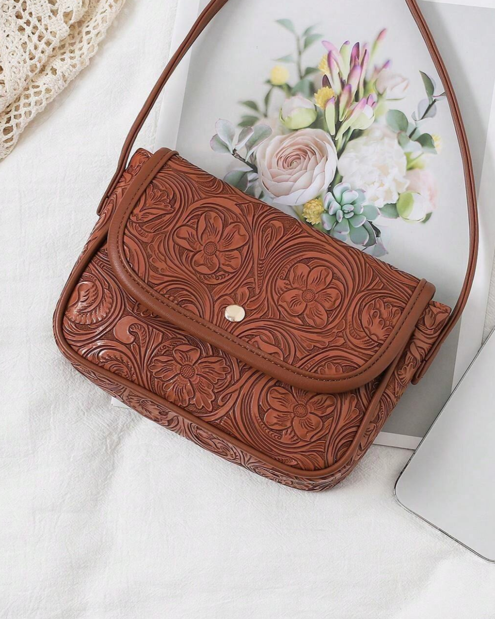 Tooled Leather Crossbody Bag