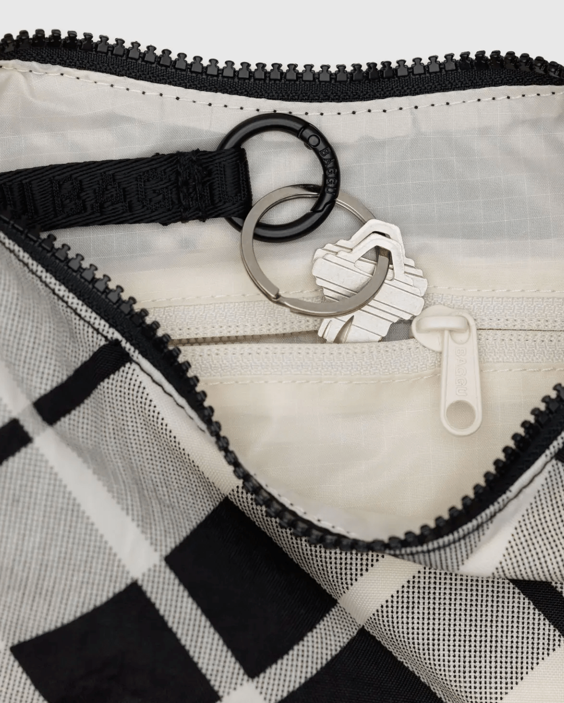 Small Nylon Crescent Bag - Mixed Plaid - Burnout