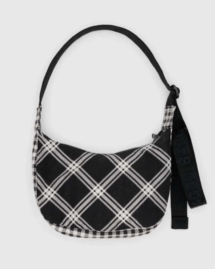 Small Nylon Crescent Bag - Mixed Plaid - Burnout