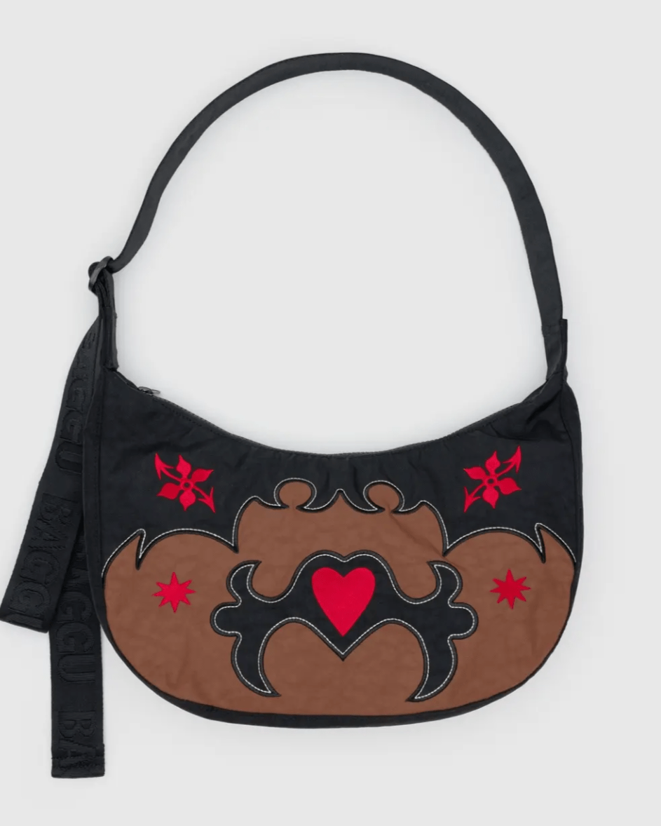 Medium Nylon Crescent Bag - Western Appliqué - Burnout