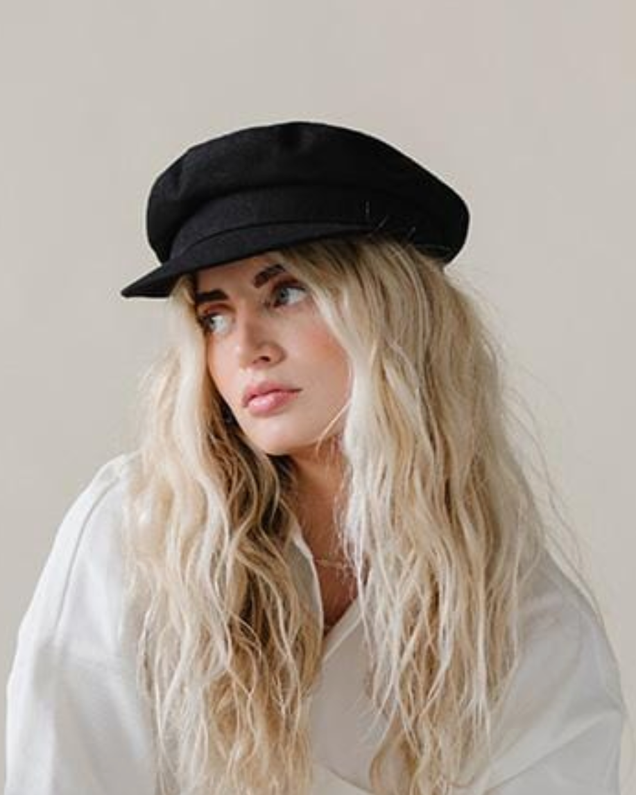 Linen Newsboy Cap - Black