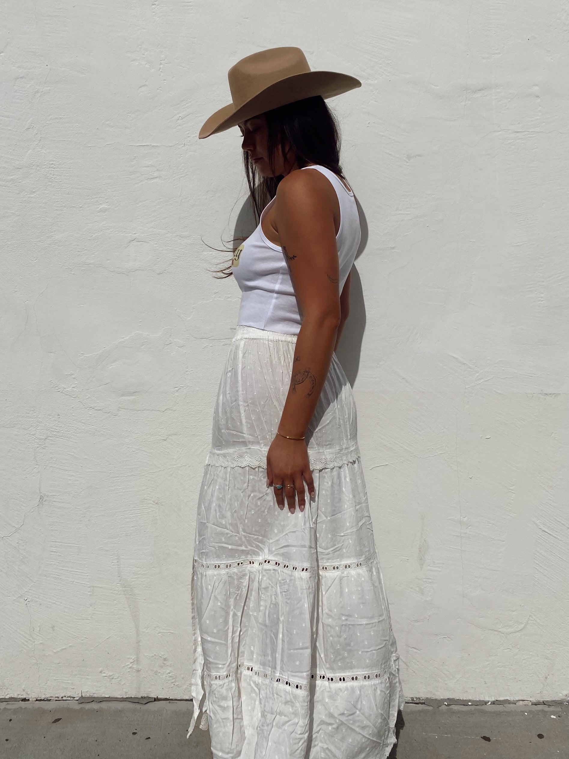 Tiered Slit Maxi Skirt - White