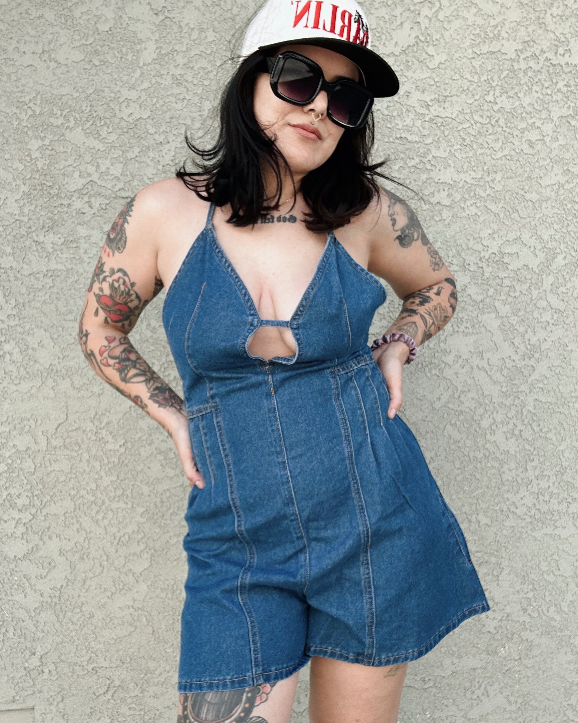 Denim Lace Up Romper