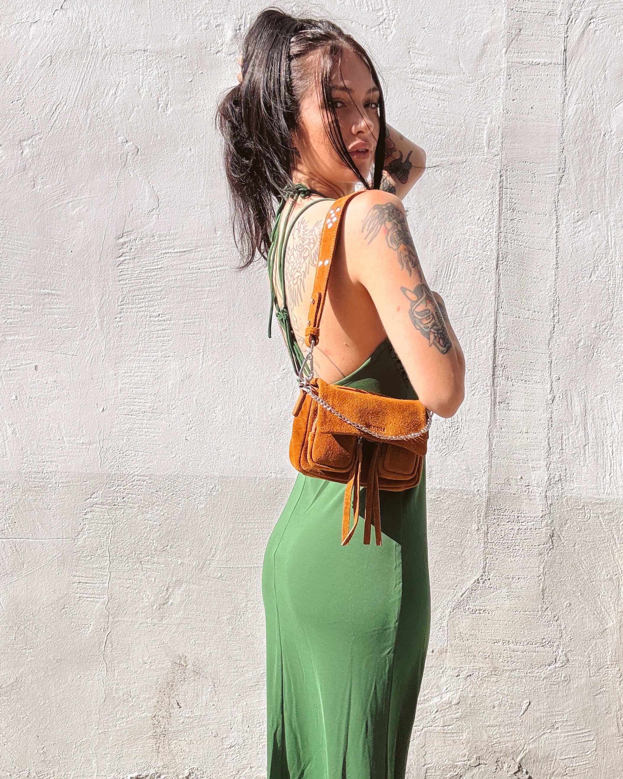 O Ring Maxi Dress - Green - Burnout