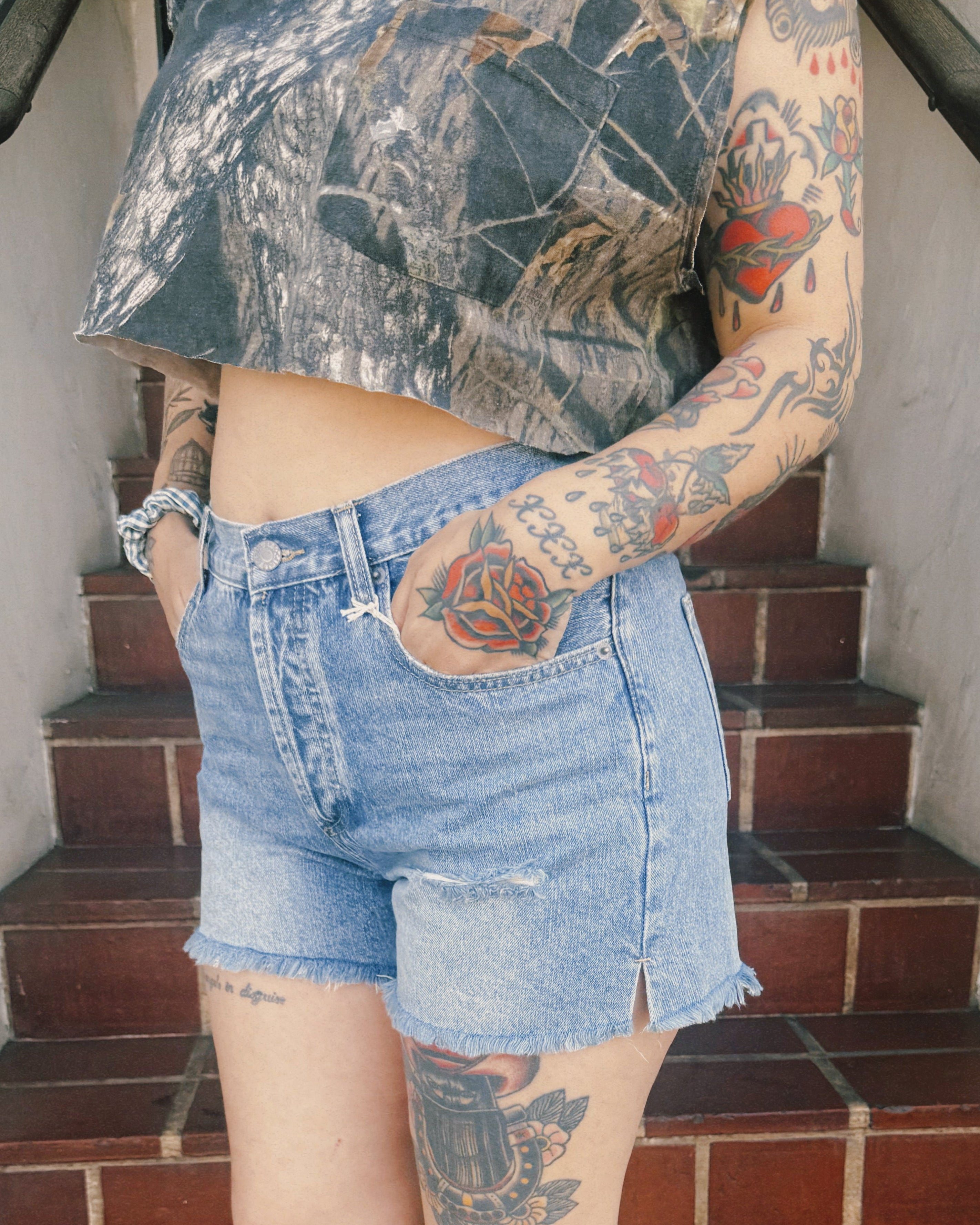 Med Wash Denim Shorts