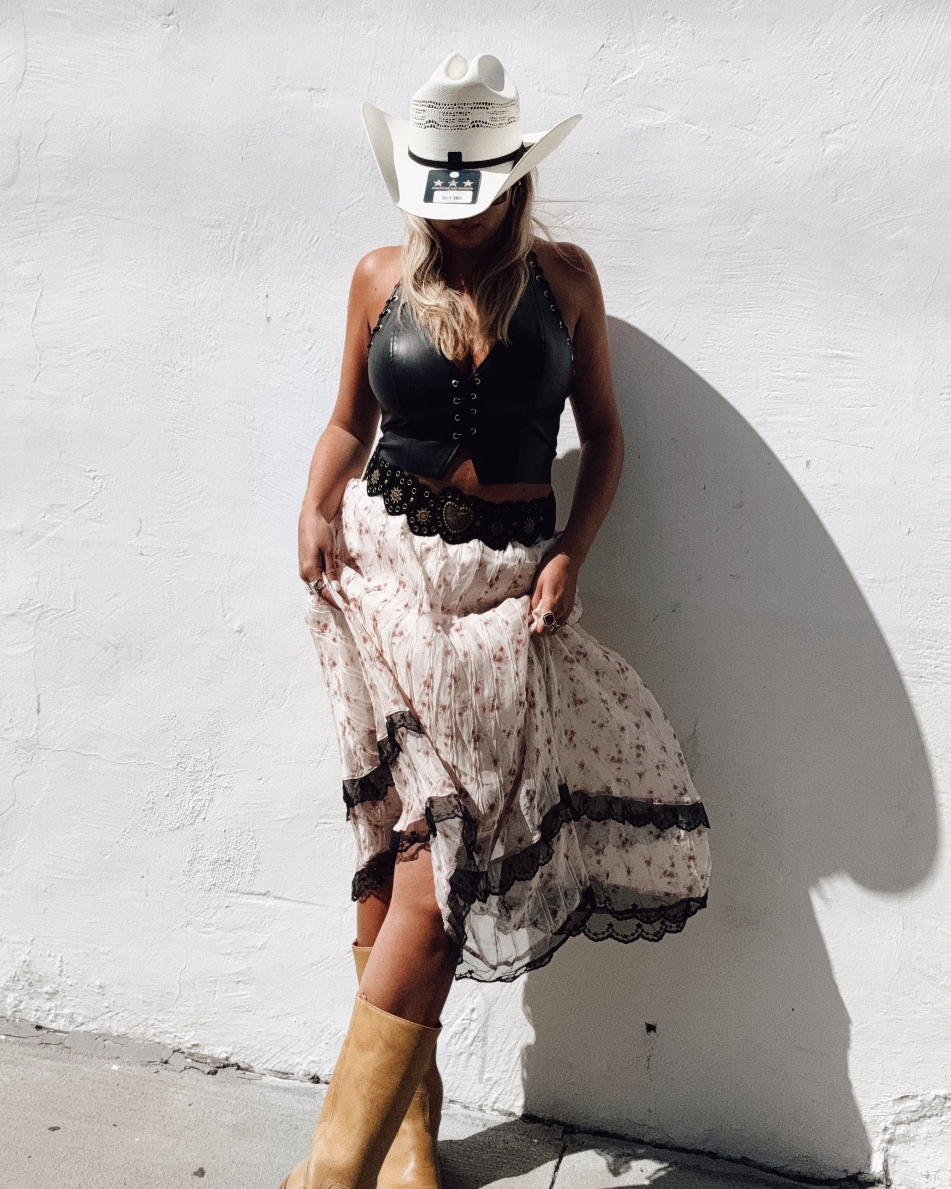 Lace Trim Floral Maxi Skirt