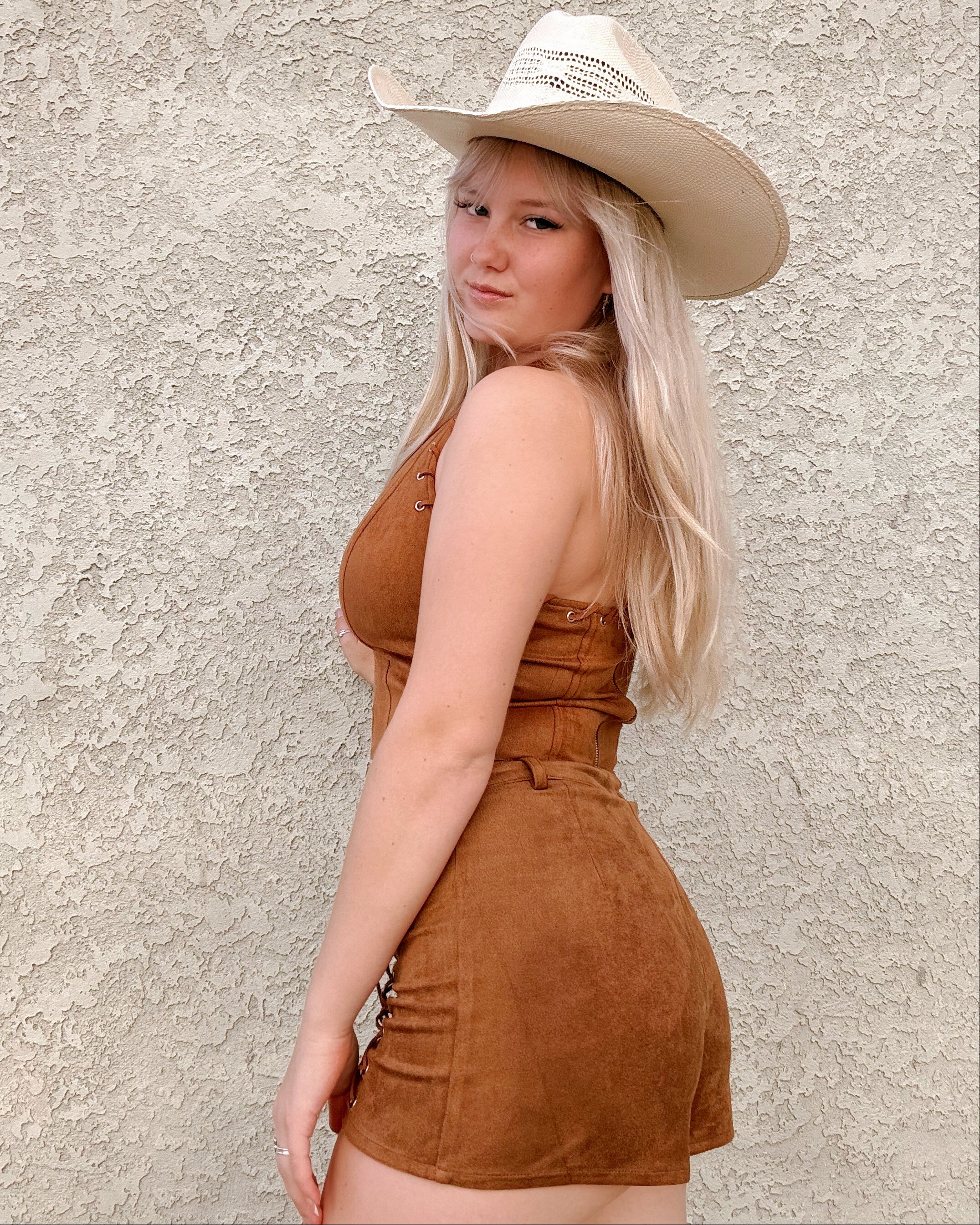 Suede Lace Up Shorts - Tan