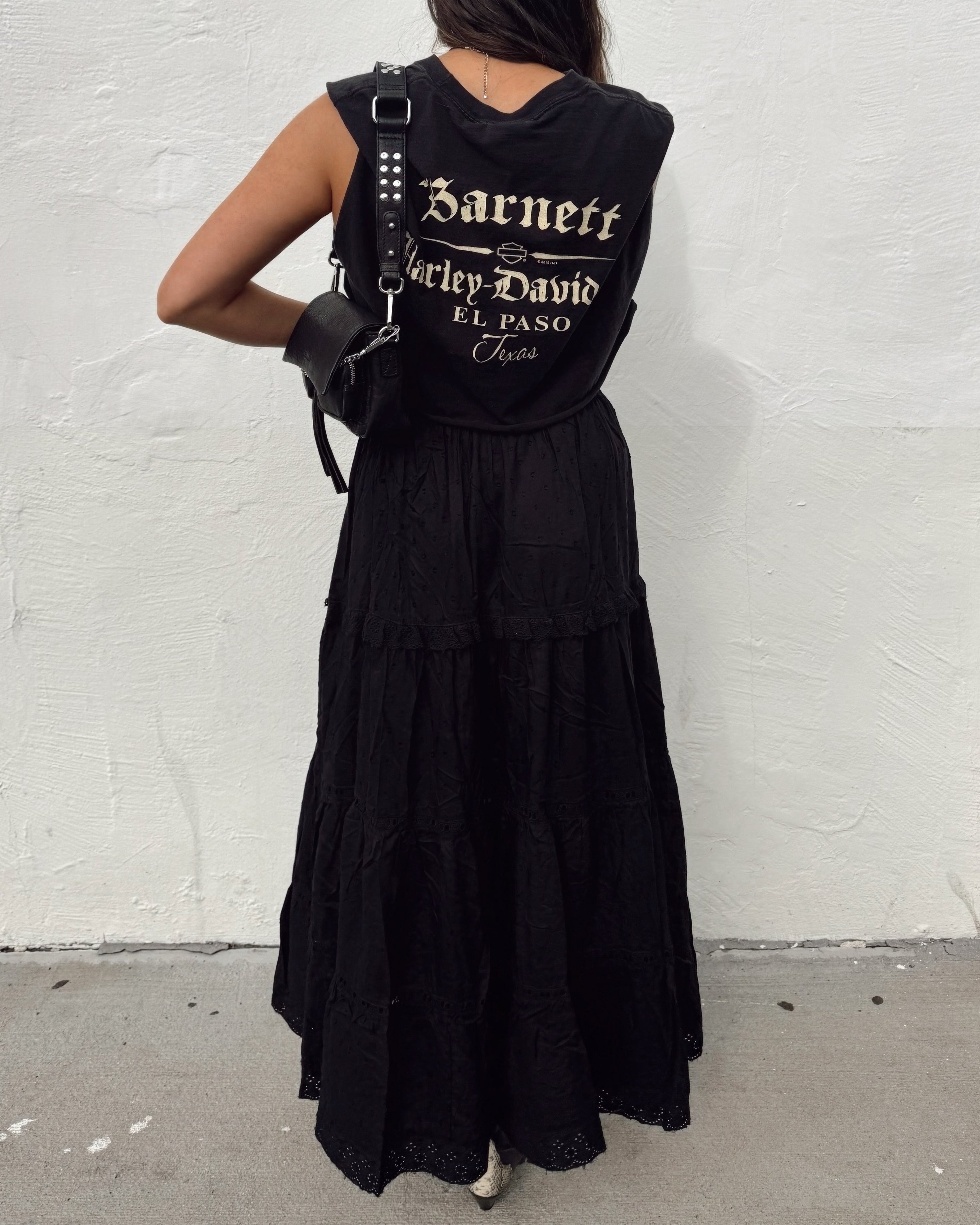 Tiered Slit Maxi Skirt - Black - Burnout