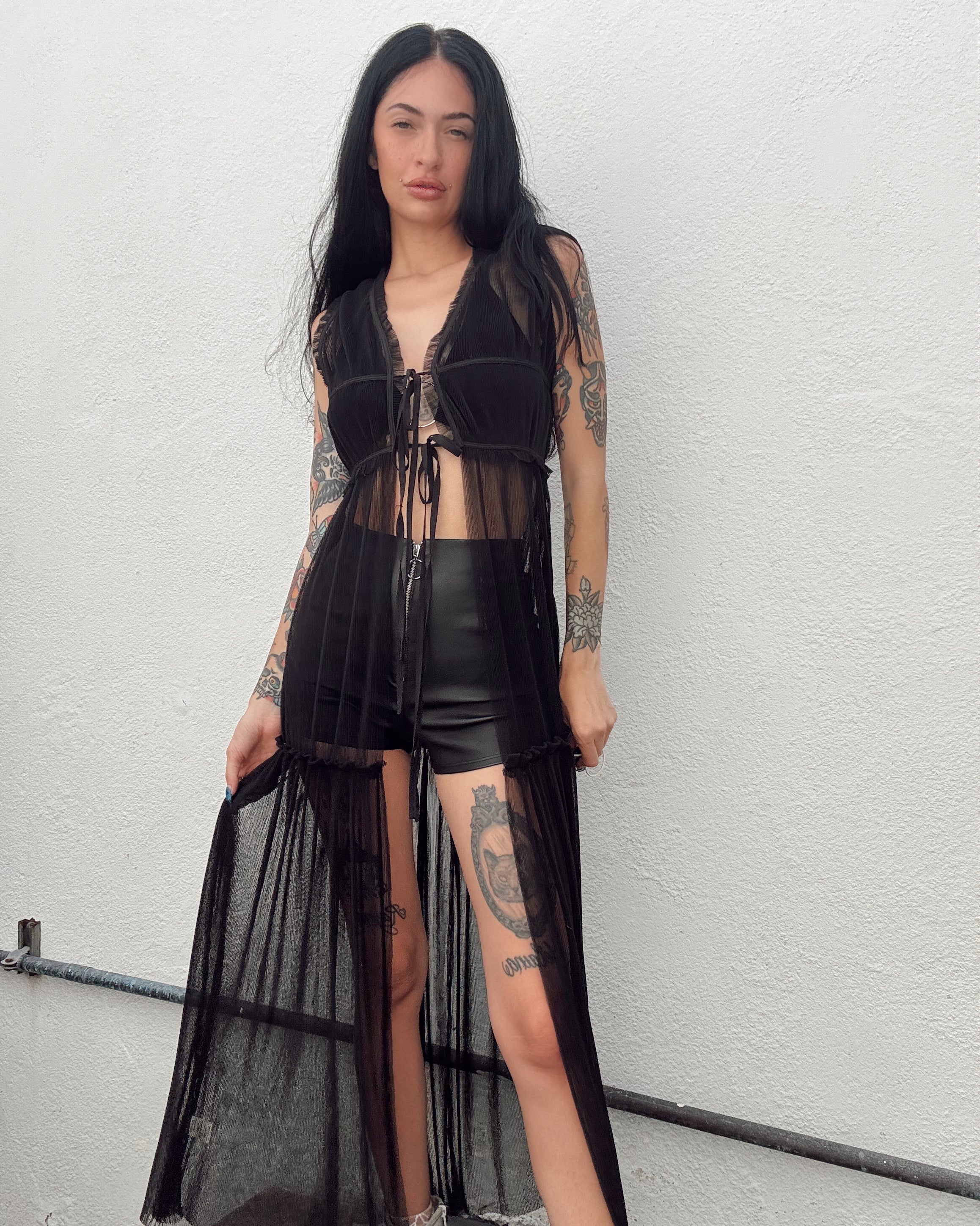 Sheer Layering Maxi Top - Black