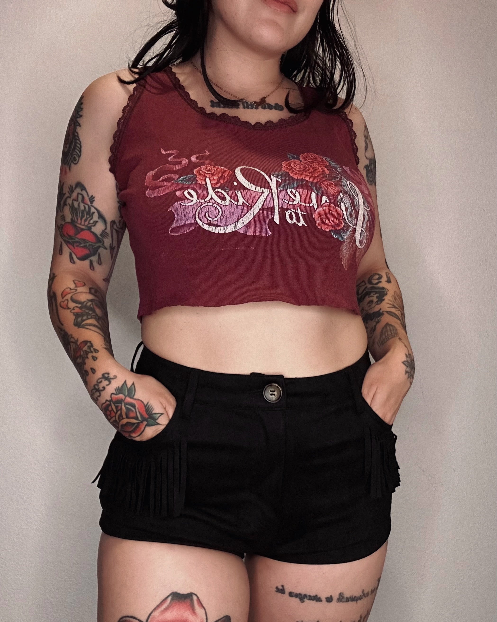 Suede Fringe Shorts - Black - Burnout