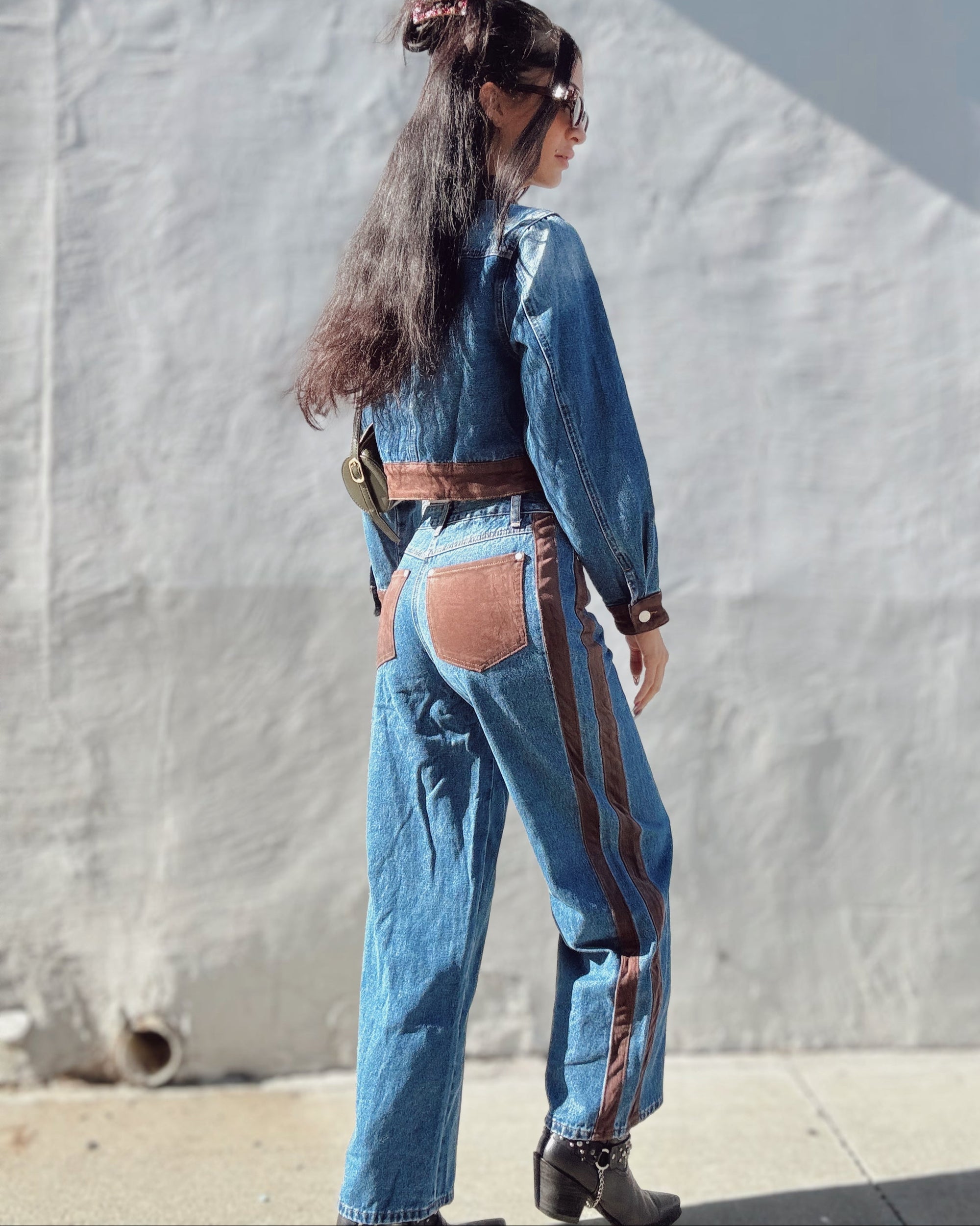 Suede Detail Straight Leg Jeans