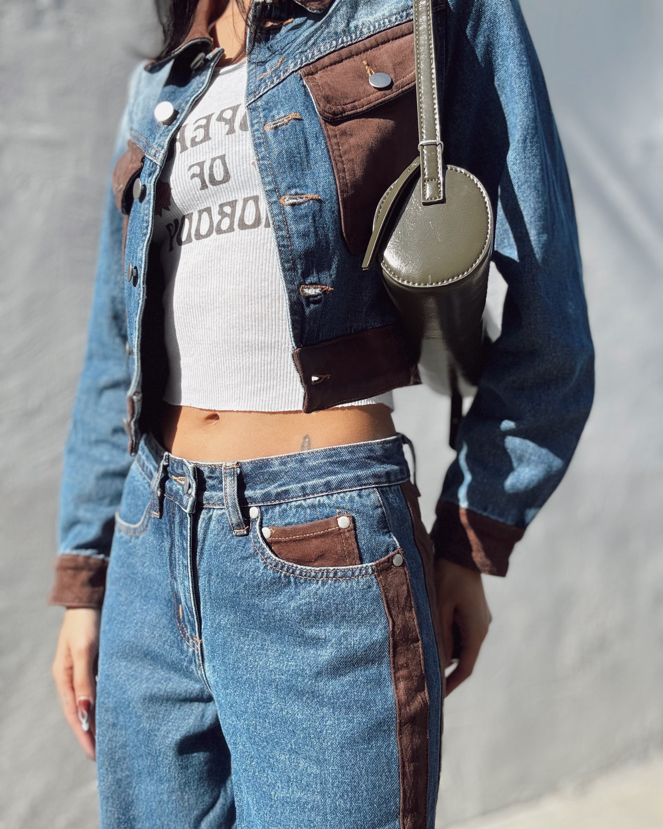 Suede Detail Straight Leg Jeans