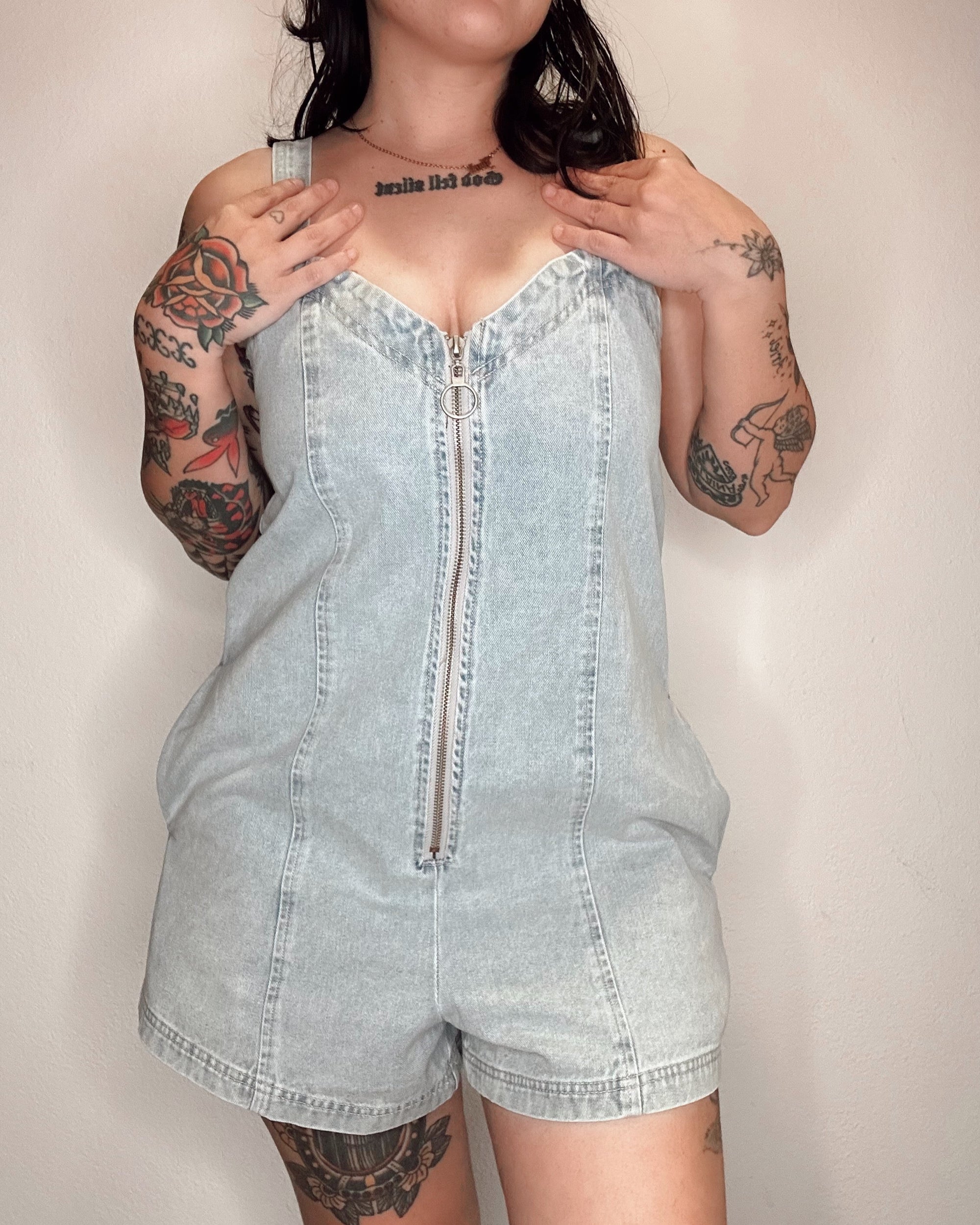 Denim Zip Romper