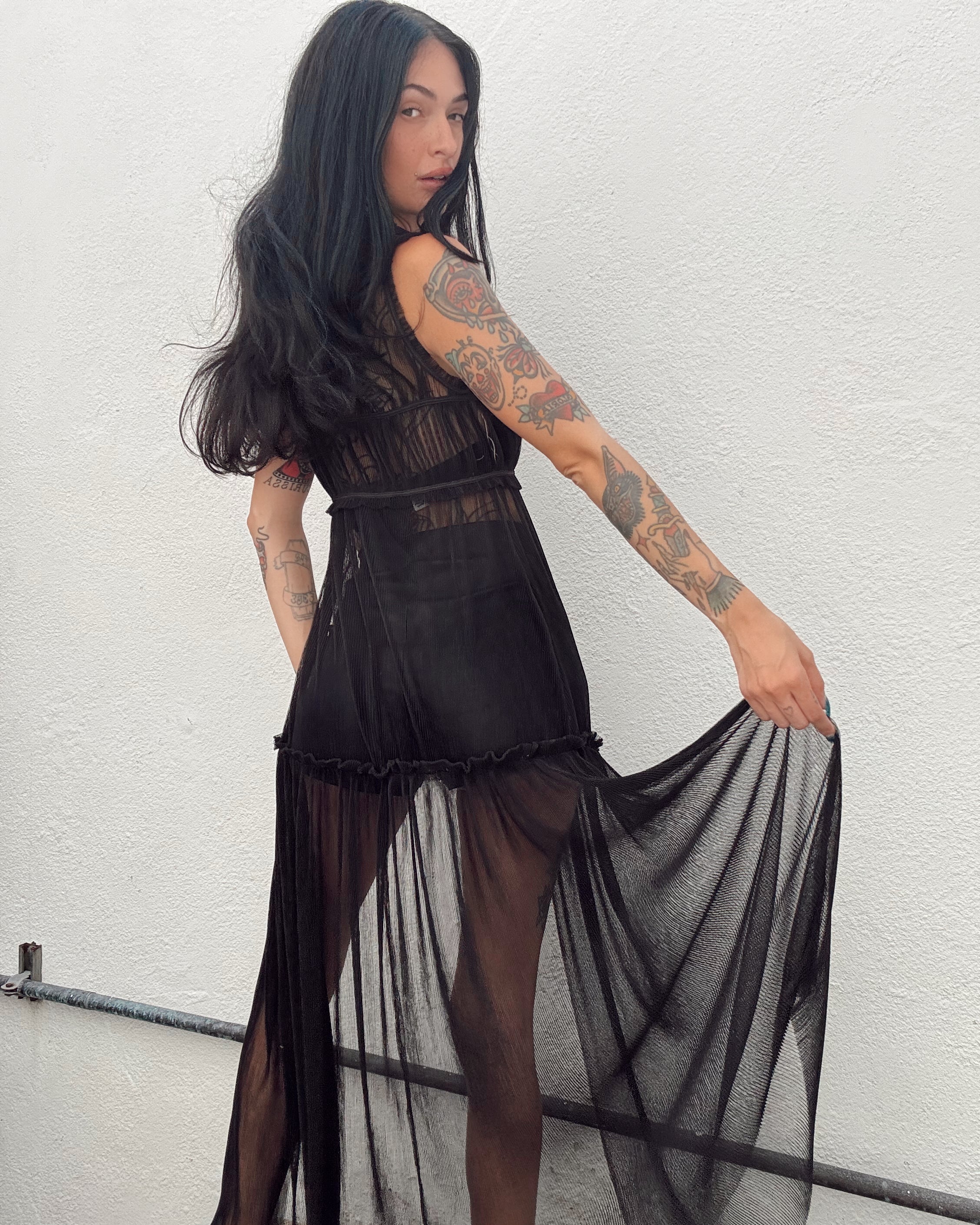 Sheer Layering Maxi Top - Black
