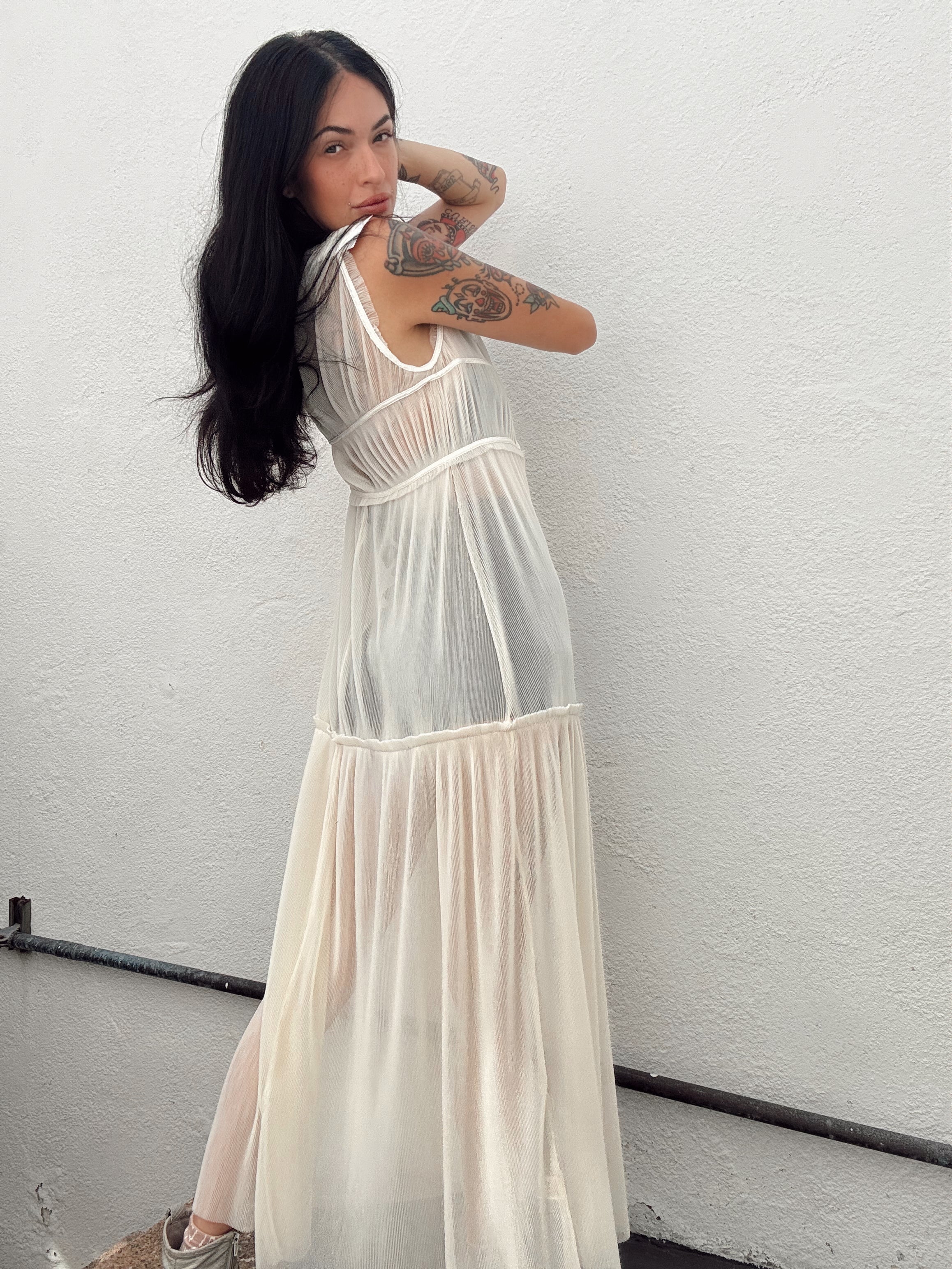 Sheer Layering Maxi Top - Cream