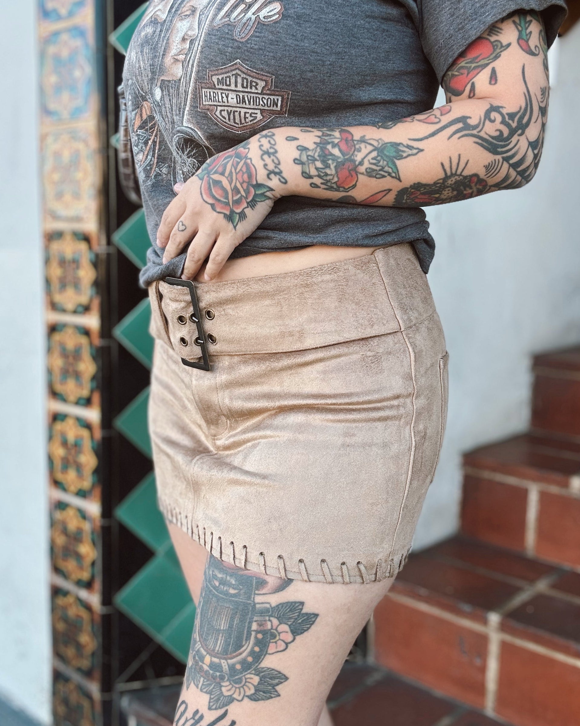 Suede Belted Mini Skirt