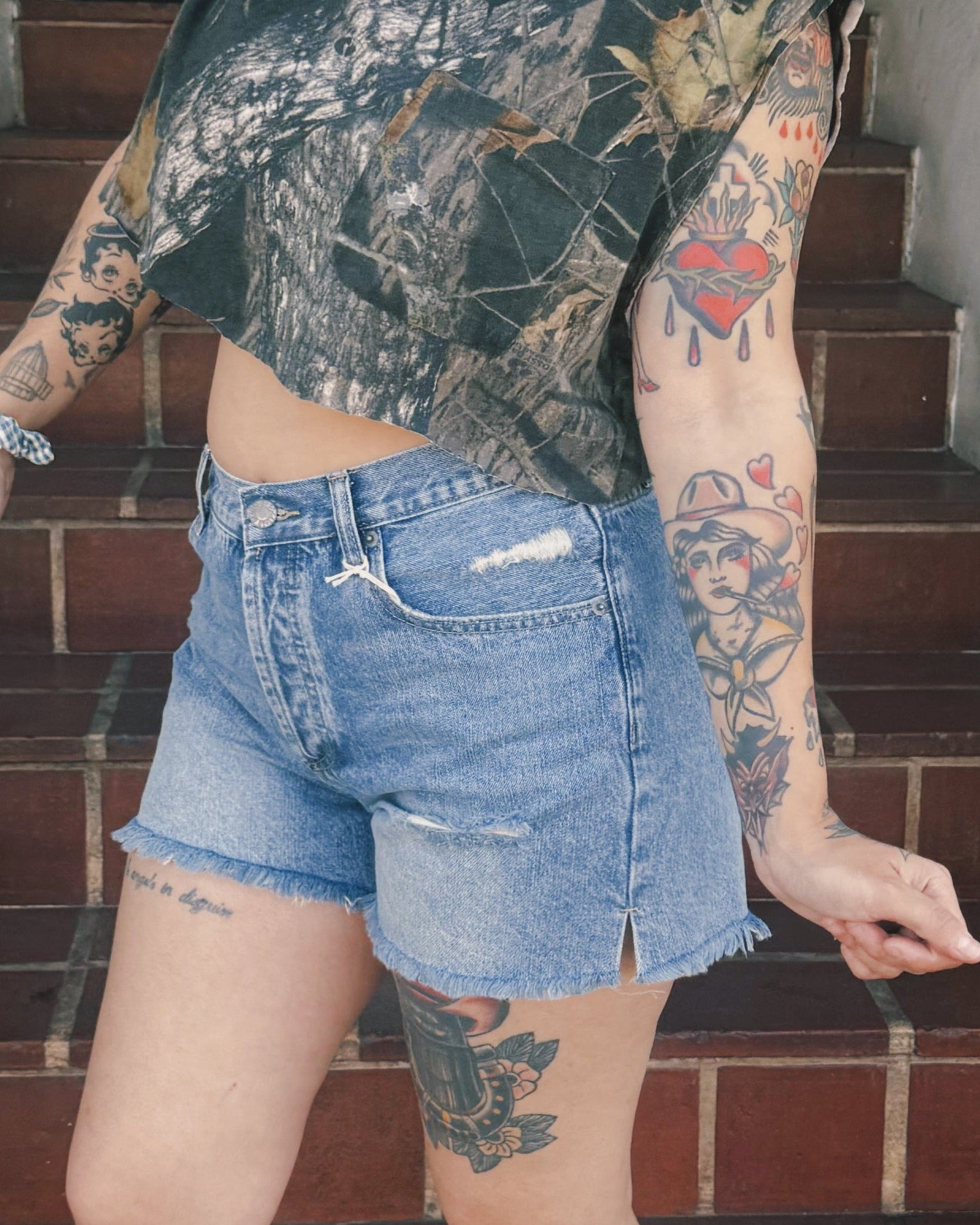 Med Wash Denim Shorts